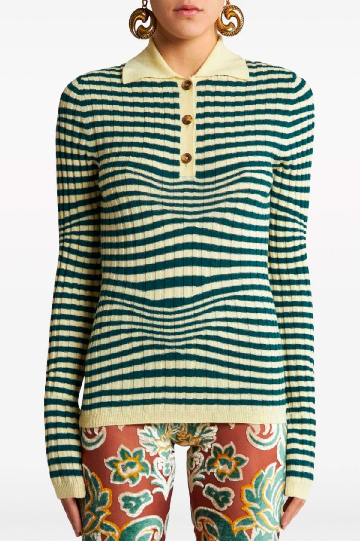 Etro Striped Knitted Polo Jumper - Green