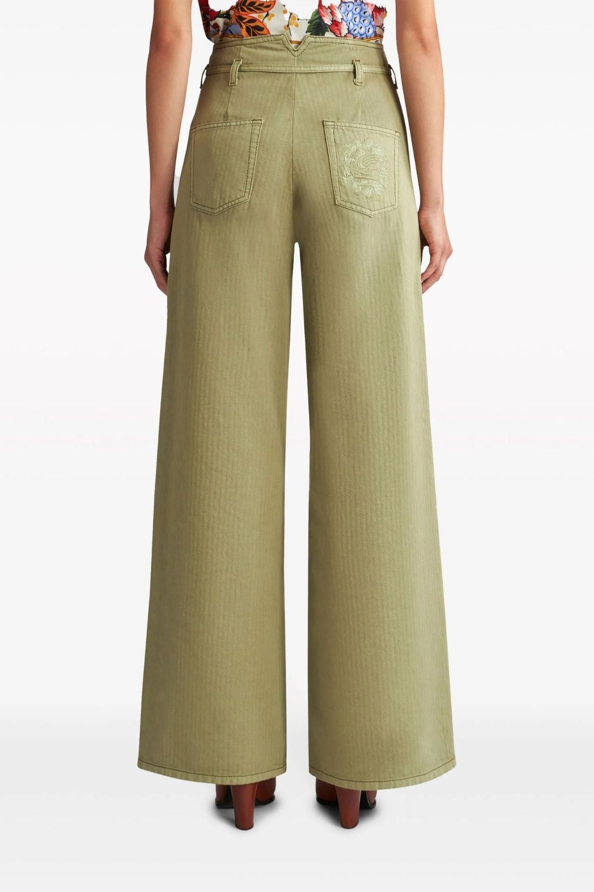 Etro Tie Belted Embroidered Jean - Khaki