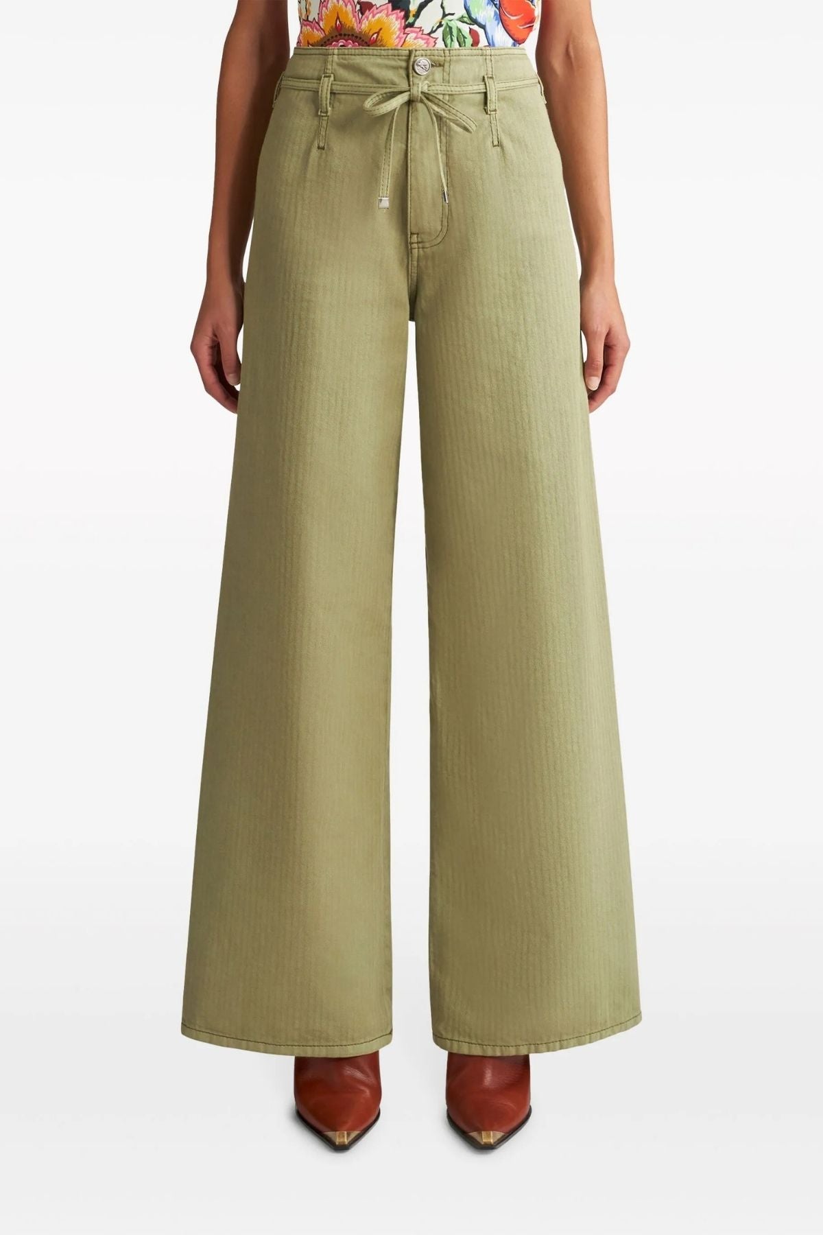 Etro Tie Belted Embroidered Jean - Khaki