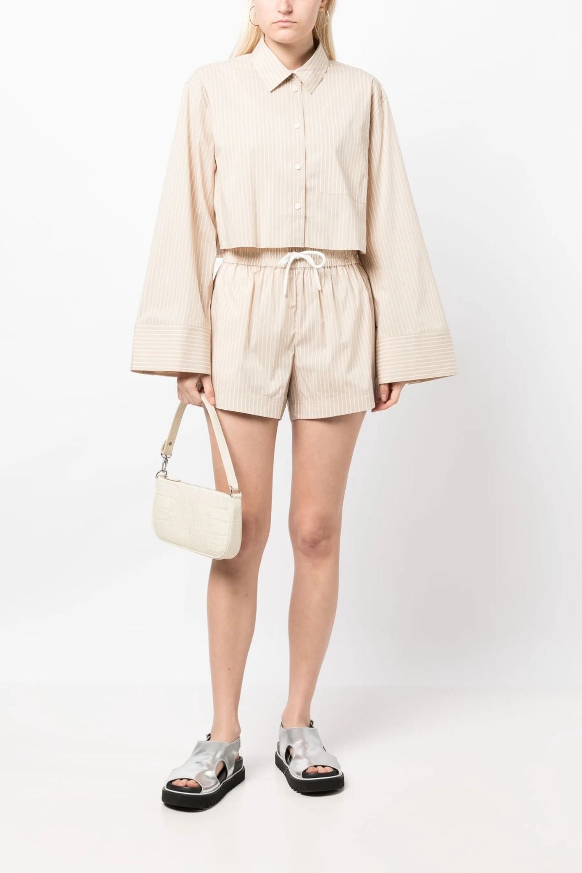 Frame Denim Cropped Wide Sleeve Shirt - Sand Multi