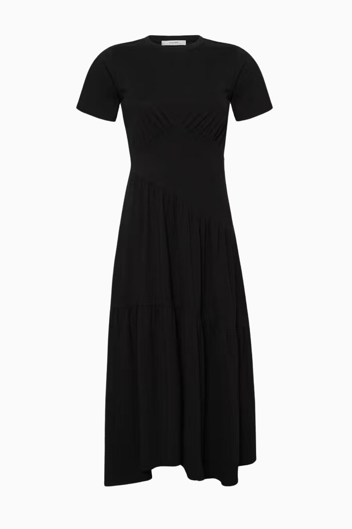 Frame Denim Gathered Seam Short Sleeve Dress - Black