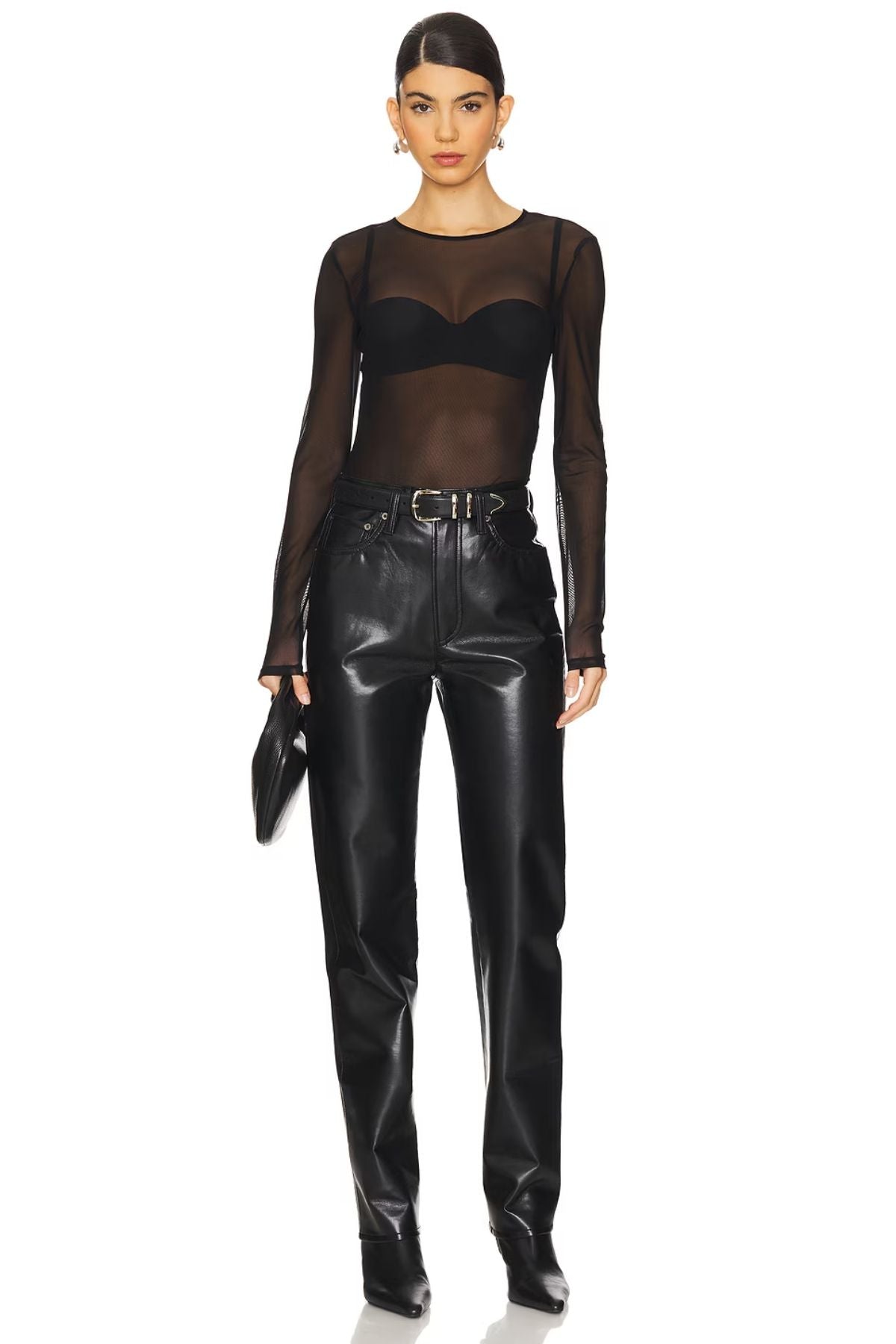 Frame Denim Stretch Mesh Bodysuit - Black