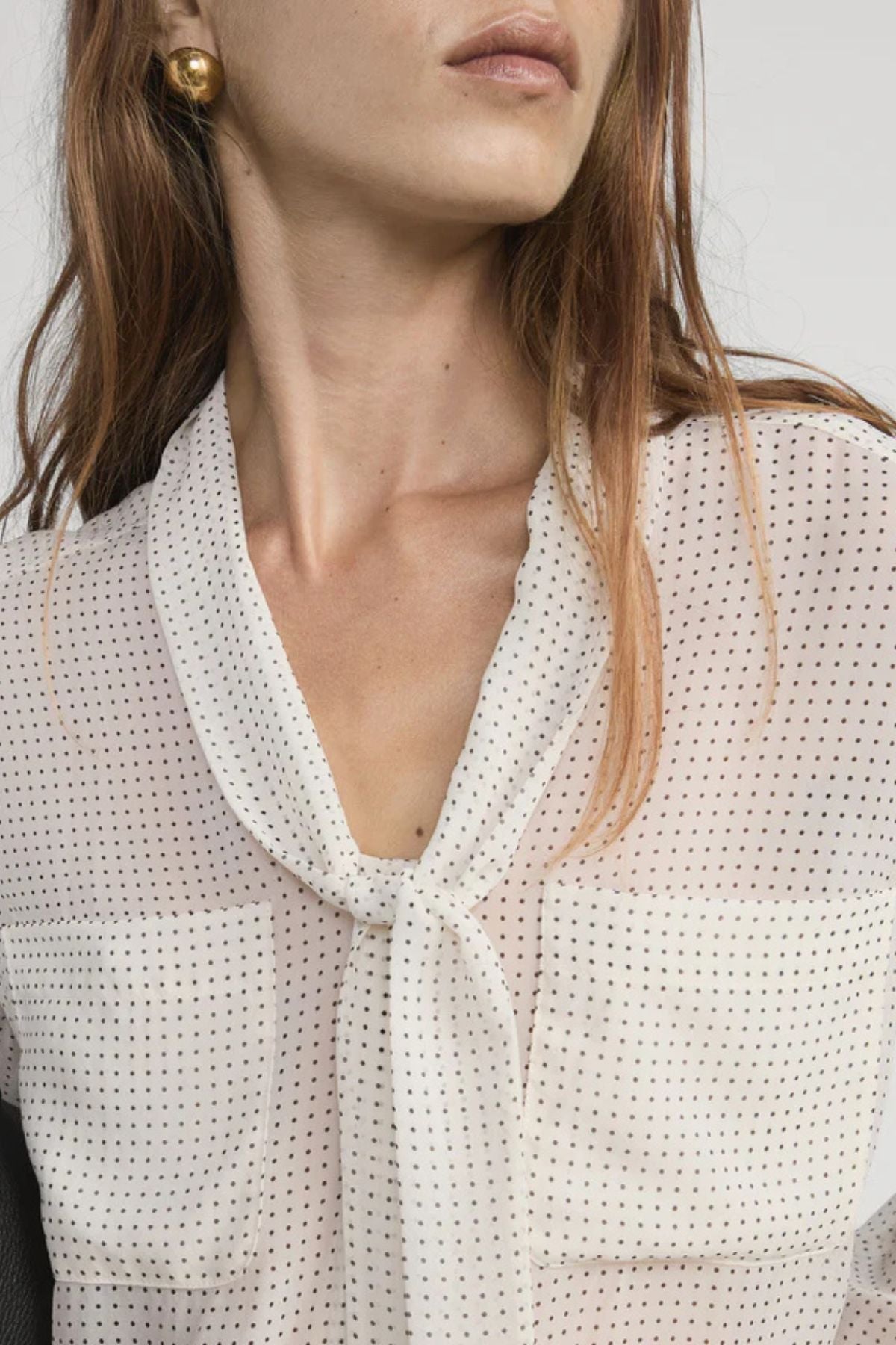 Frame Denim The Polka Dot Modern Tie Blouse - Ecru Multi