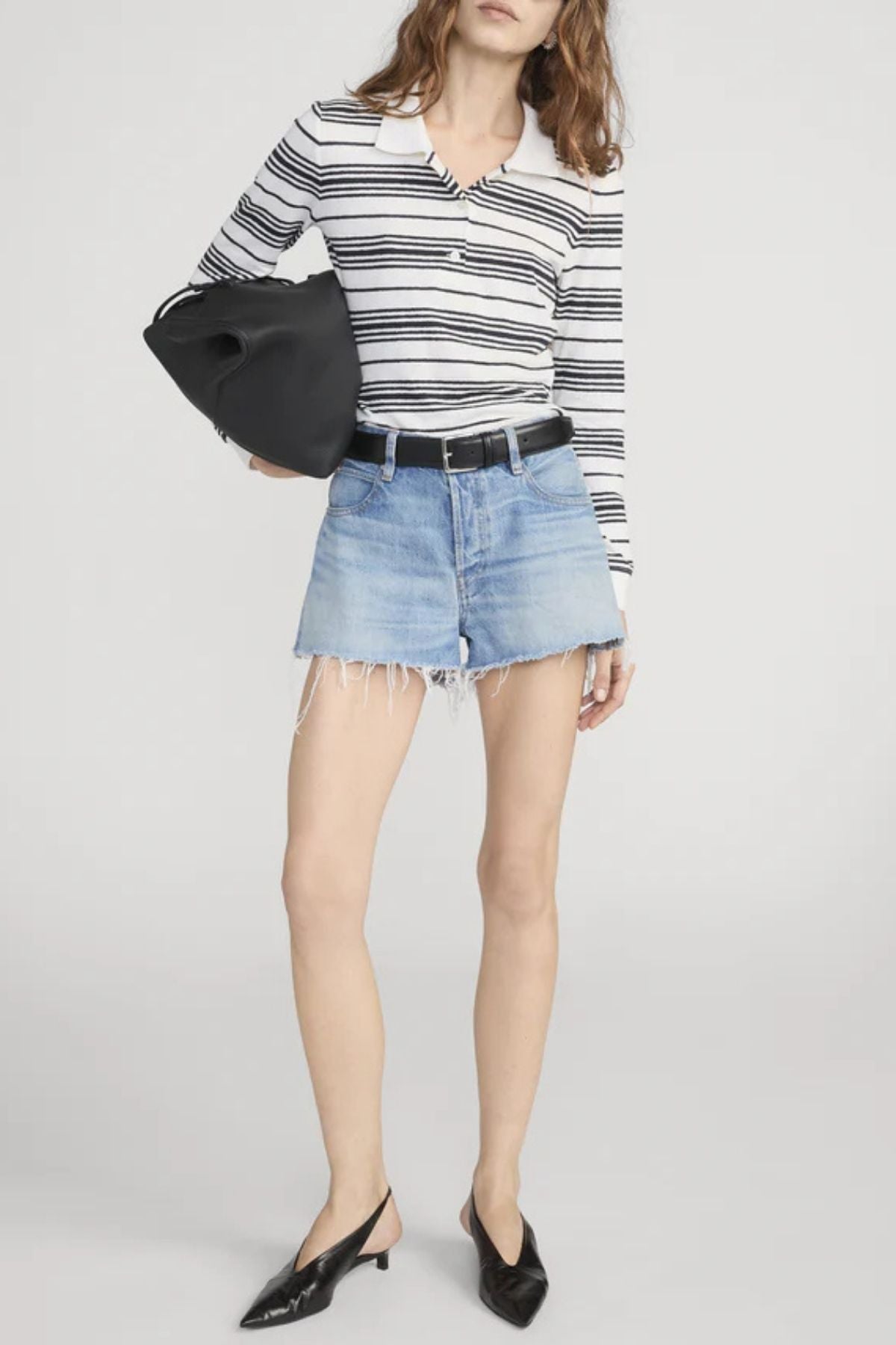 Frame Denim The Striped LS Polo - Cream Multi