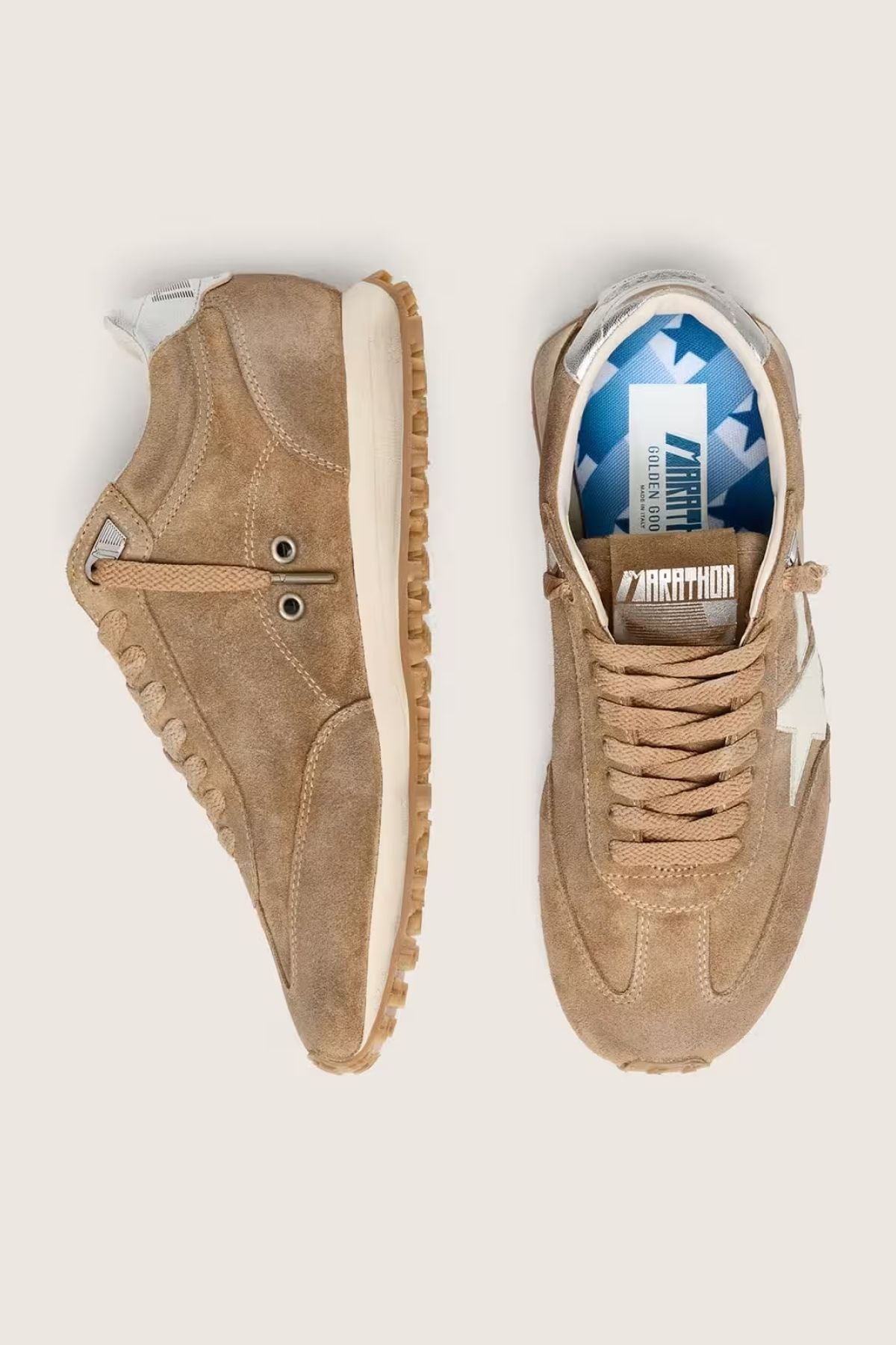 Golden Goose Running Marathon Suede - Tobacco/ Milk/ Silver