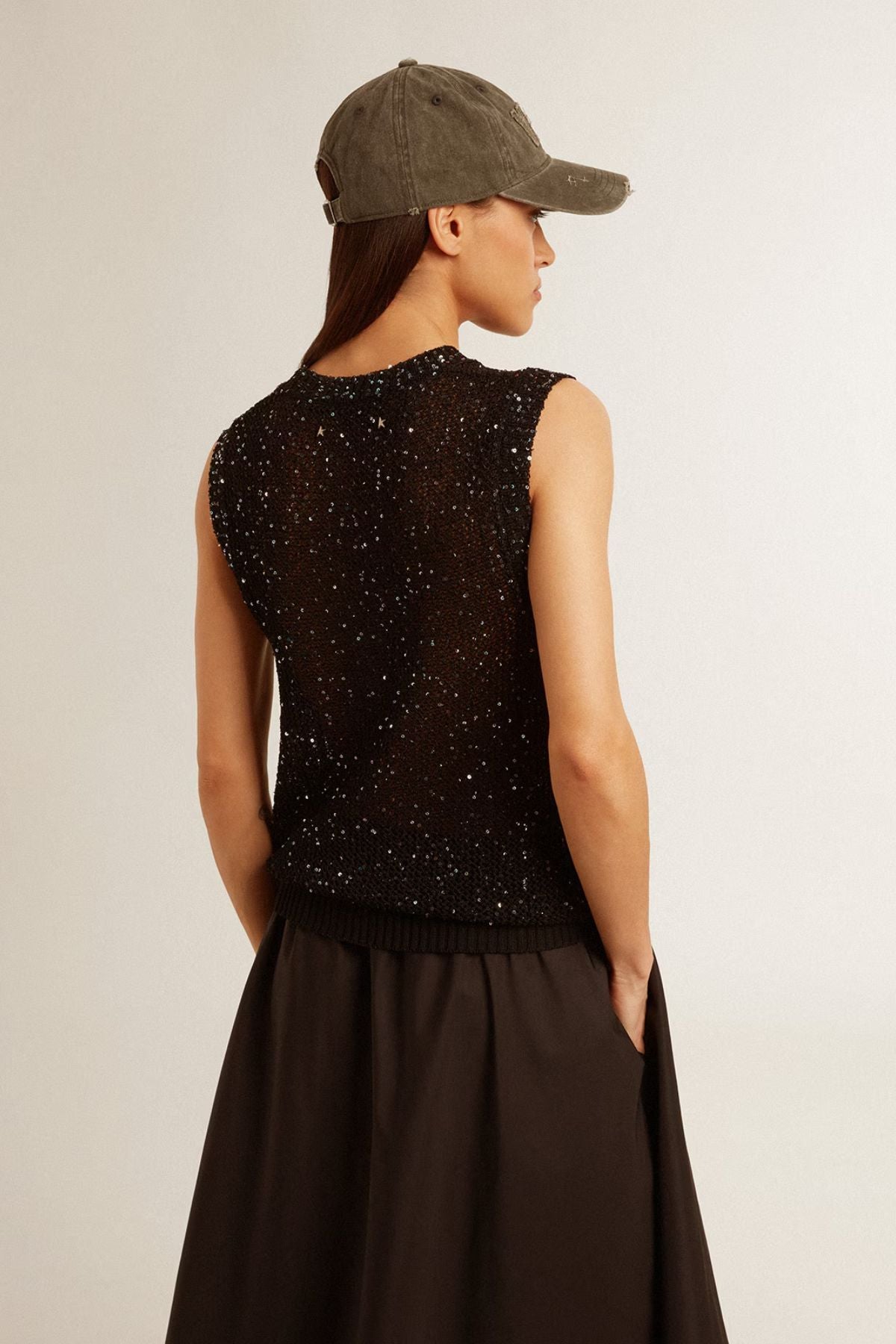 black sequin mesh top
