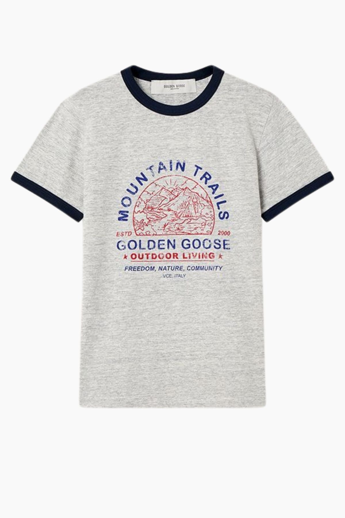 Golden Goose Slim Long Ringer T-Shirt - Grey Melange/ Navy