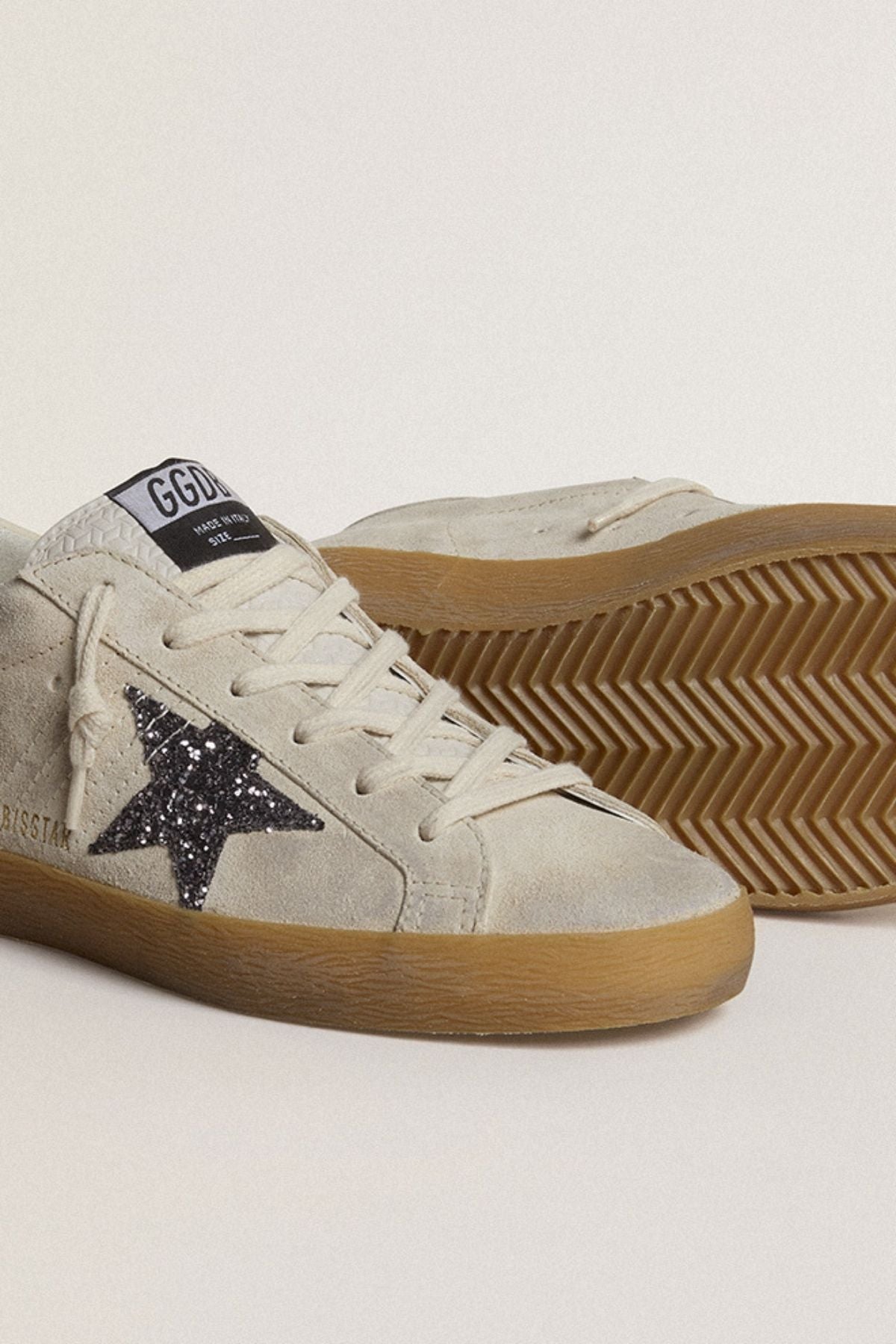 Golden Goose Super Star Suede Upper Glitter Star - Seedpearl/ Anthracite/ Cream