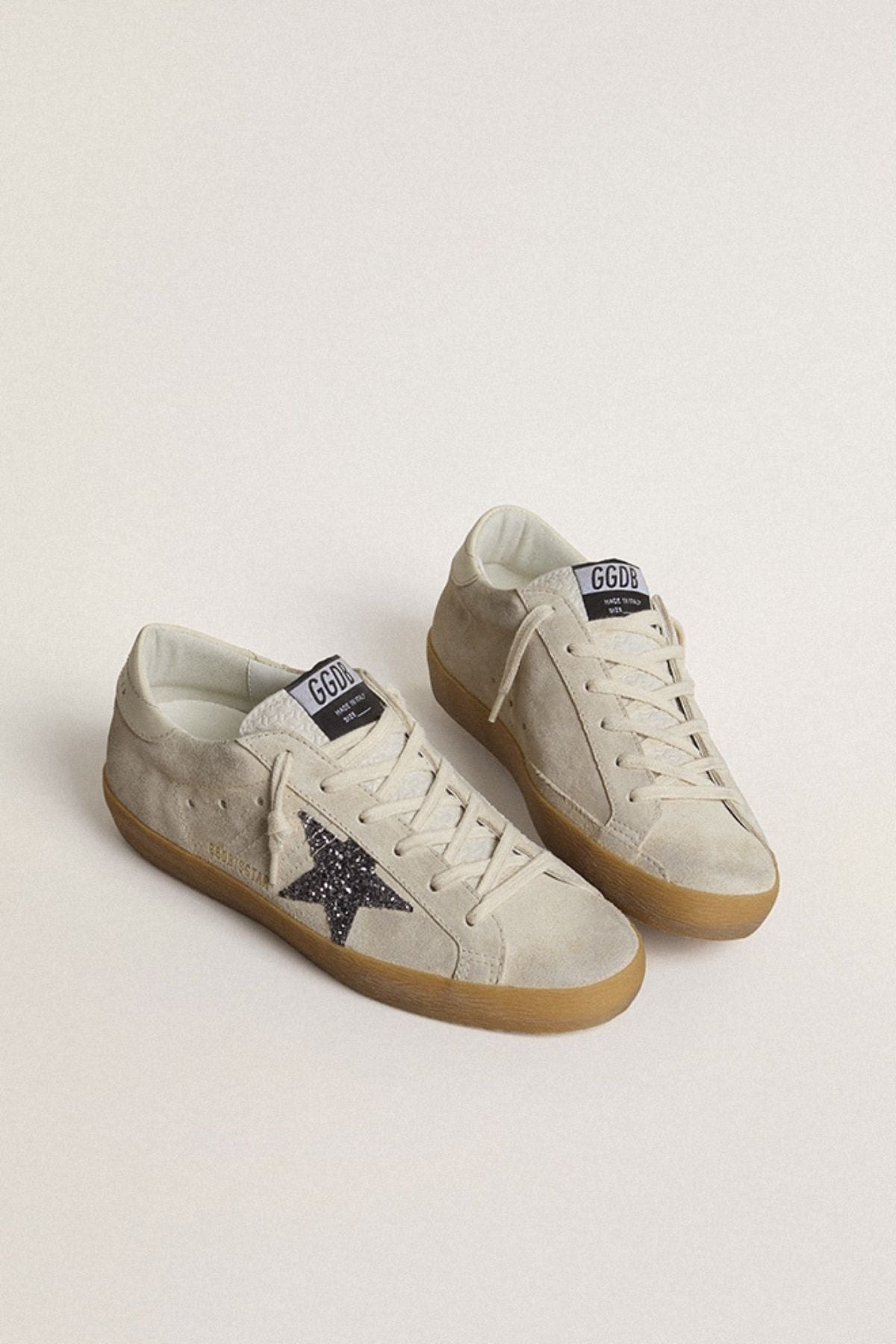 Golden Goose Super Star Suede Upper Glitter Star - Seedpearl/ Anthracite/ Cream