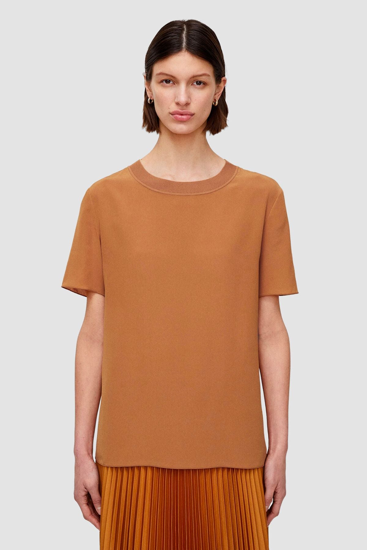 Joseph Silk Crepe de Soie Rubin T-Shirt - Clay