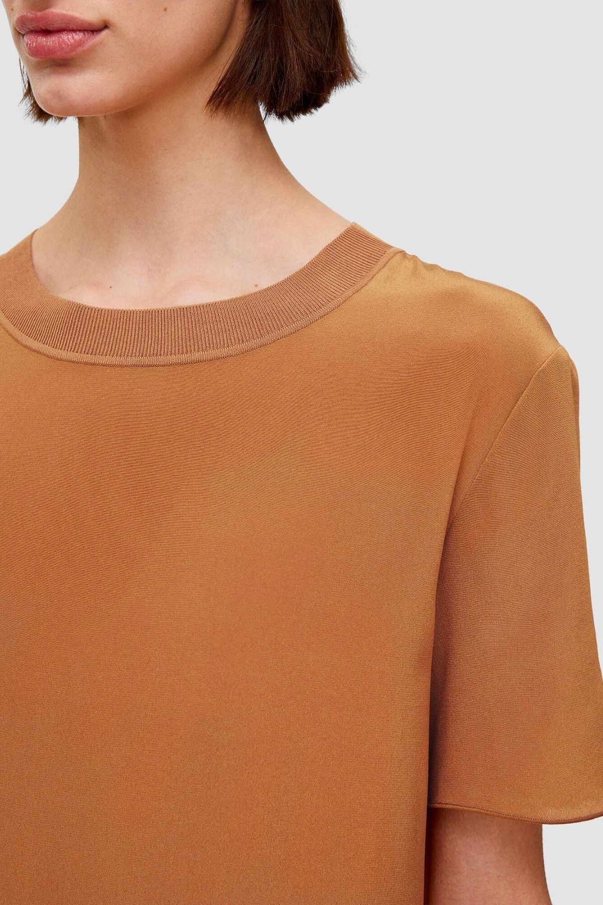 Joseph Silk Crepe de Soie Rubin T-Shirt - Clay