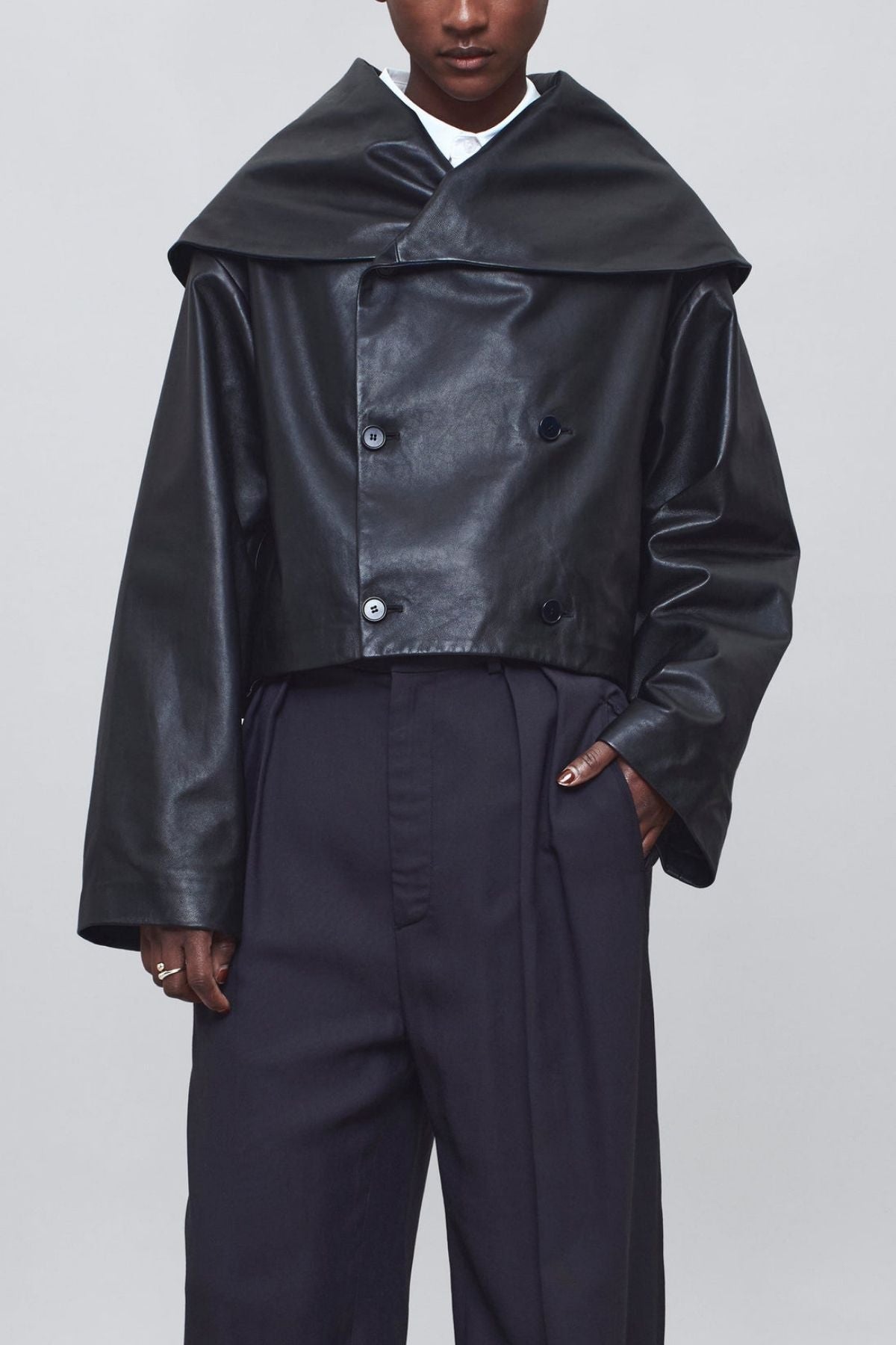 KALLMEYER Dotti Shawl Collar Leather Jacket - Black