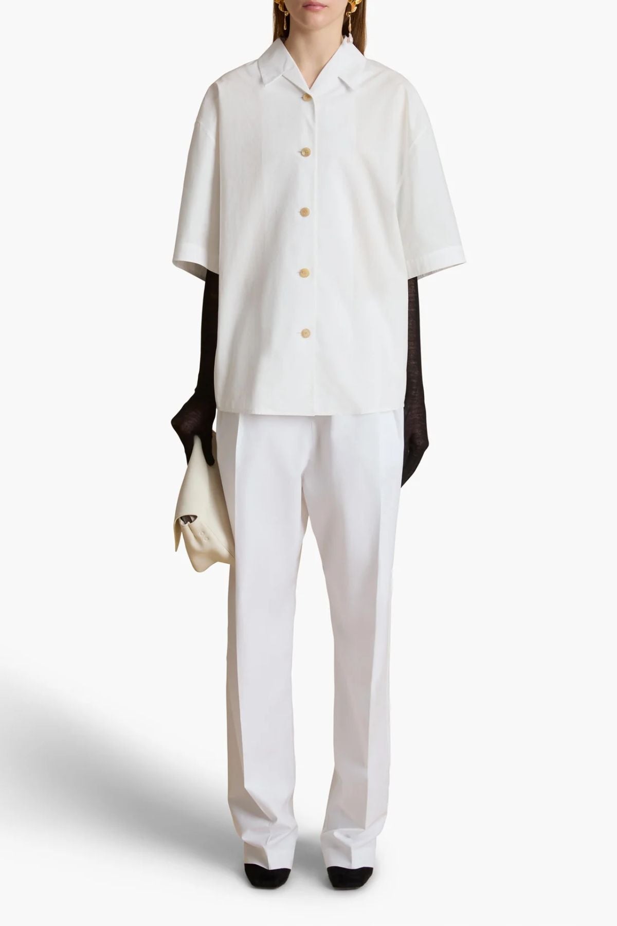 【送料&関税込】Khaite White Poplin Trenton Trousers Trenton cotton poplin wide-leg pants in white - Khaite