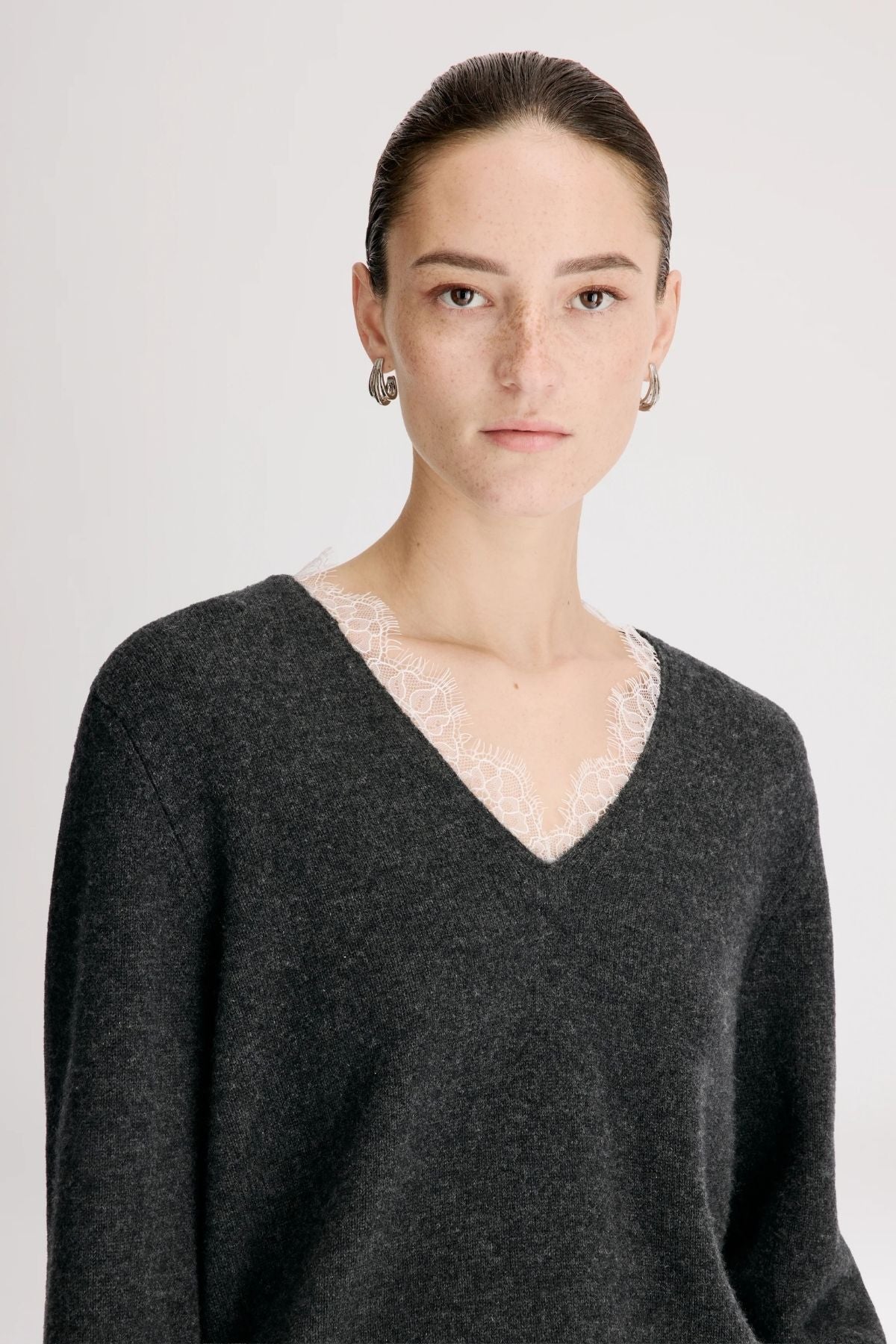 Loulou de Saison Leyla Sweater - Charcoal/ Ivory