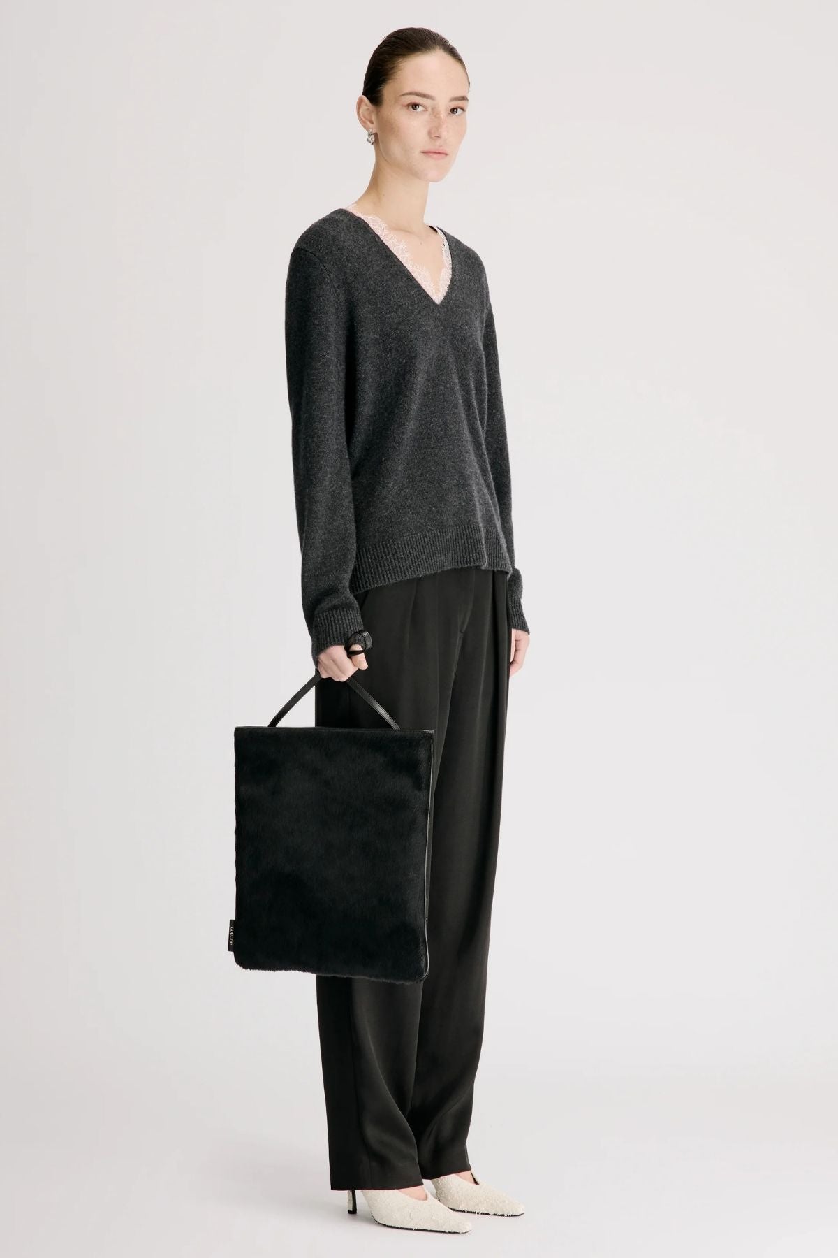 Loulou de Saison Leyla Sweater - Charcoal/ Ivory