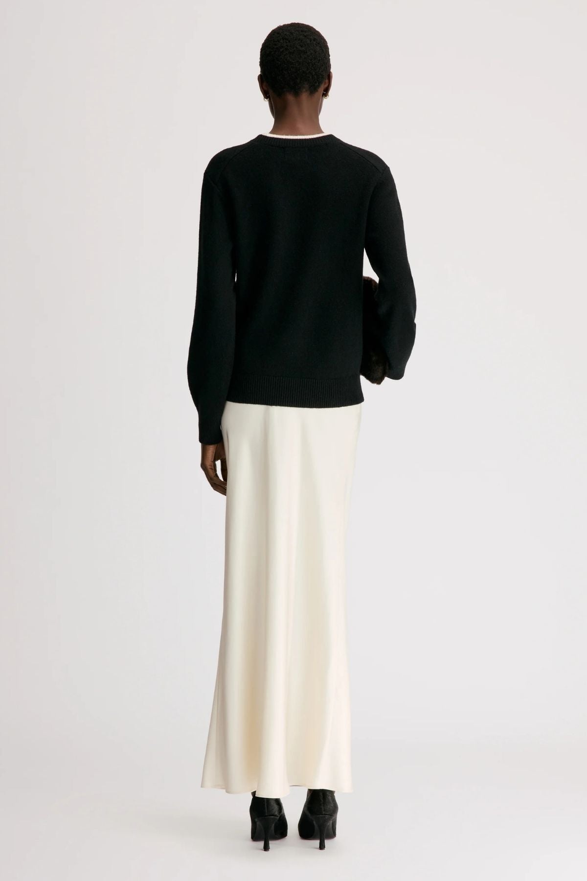 LOULOU DE SAISON Otis Bicolor Cashmere Sweater - Black/ Ivory