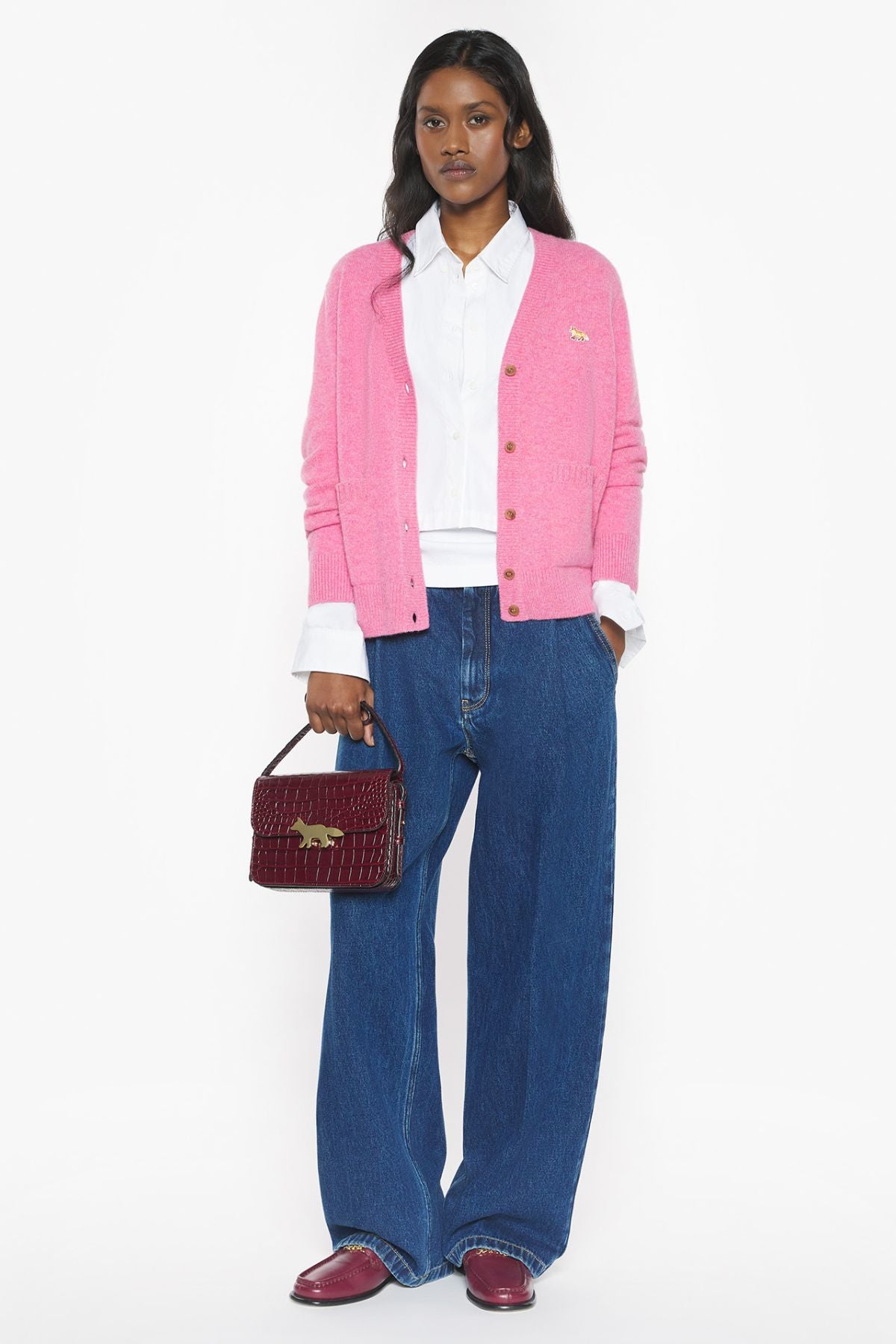 maison kitsune babyfox カーディガン ピンク Maison Kitsuné - Baby Fox Patch Regular Cardigan | HBX