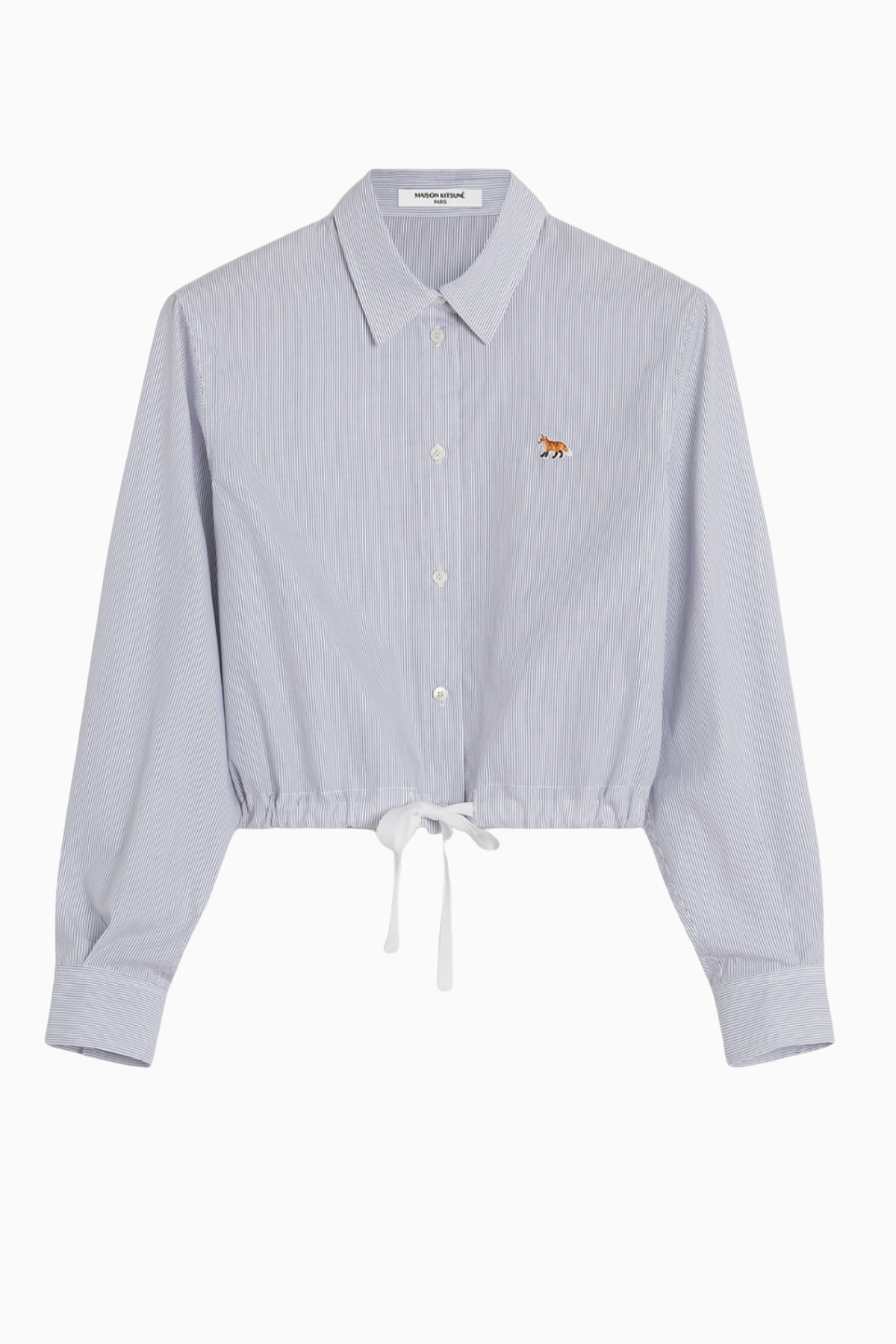 Maison Kitsuné Drawstring Cropped Shirt - White/ Black Stripe