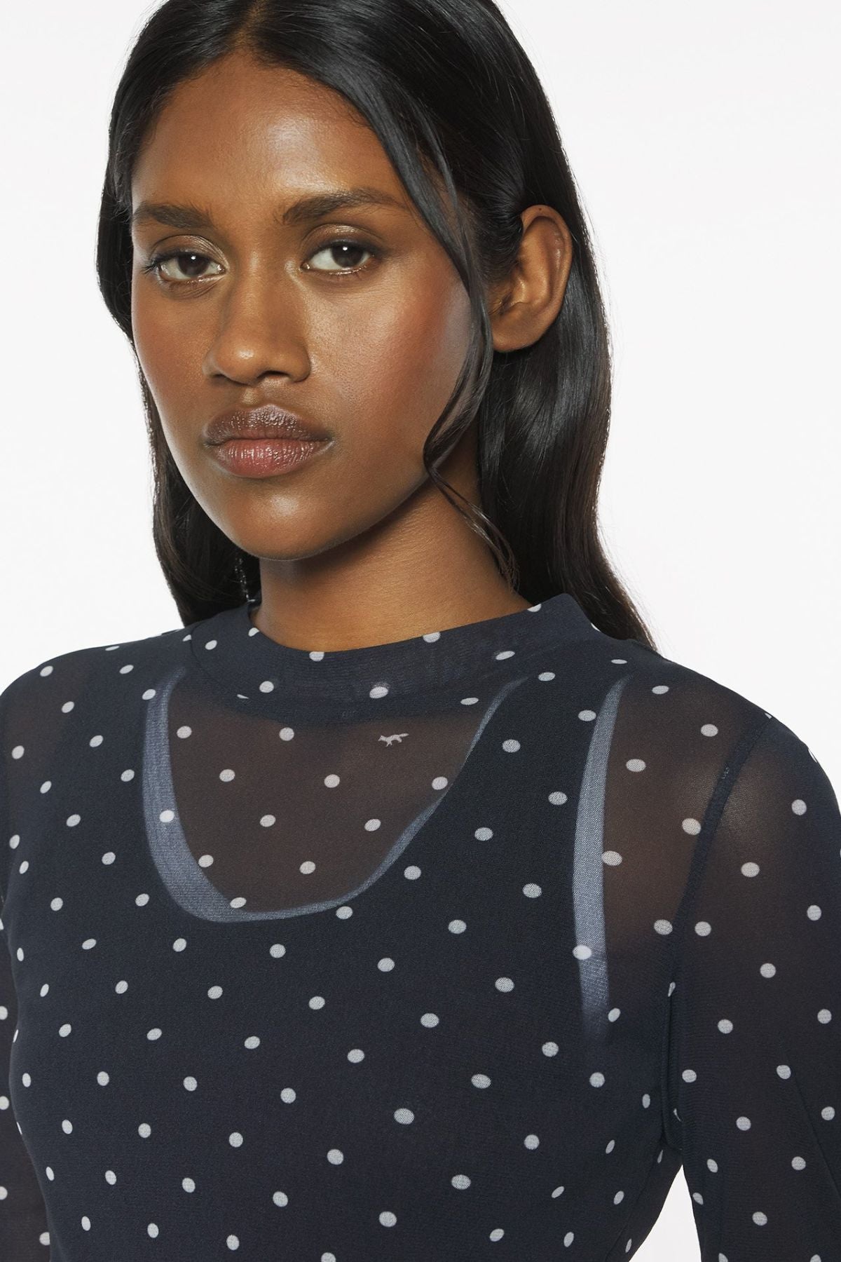 Maison Kitsuné Polka Dot Fox Mesh Top - Black/ White