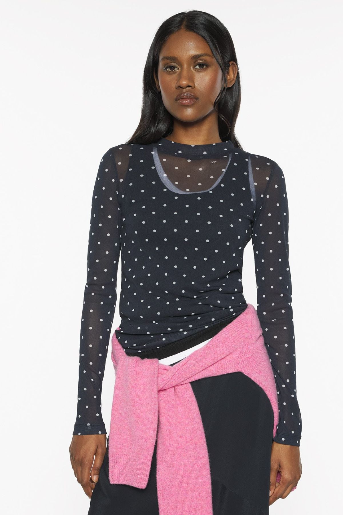 Maison Kitsuné Polka Dot Fox Mesh Top - Black/ White