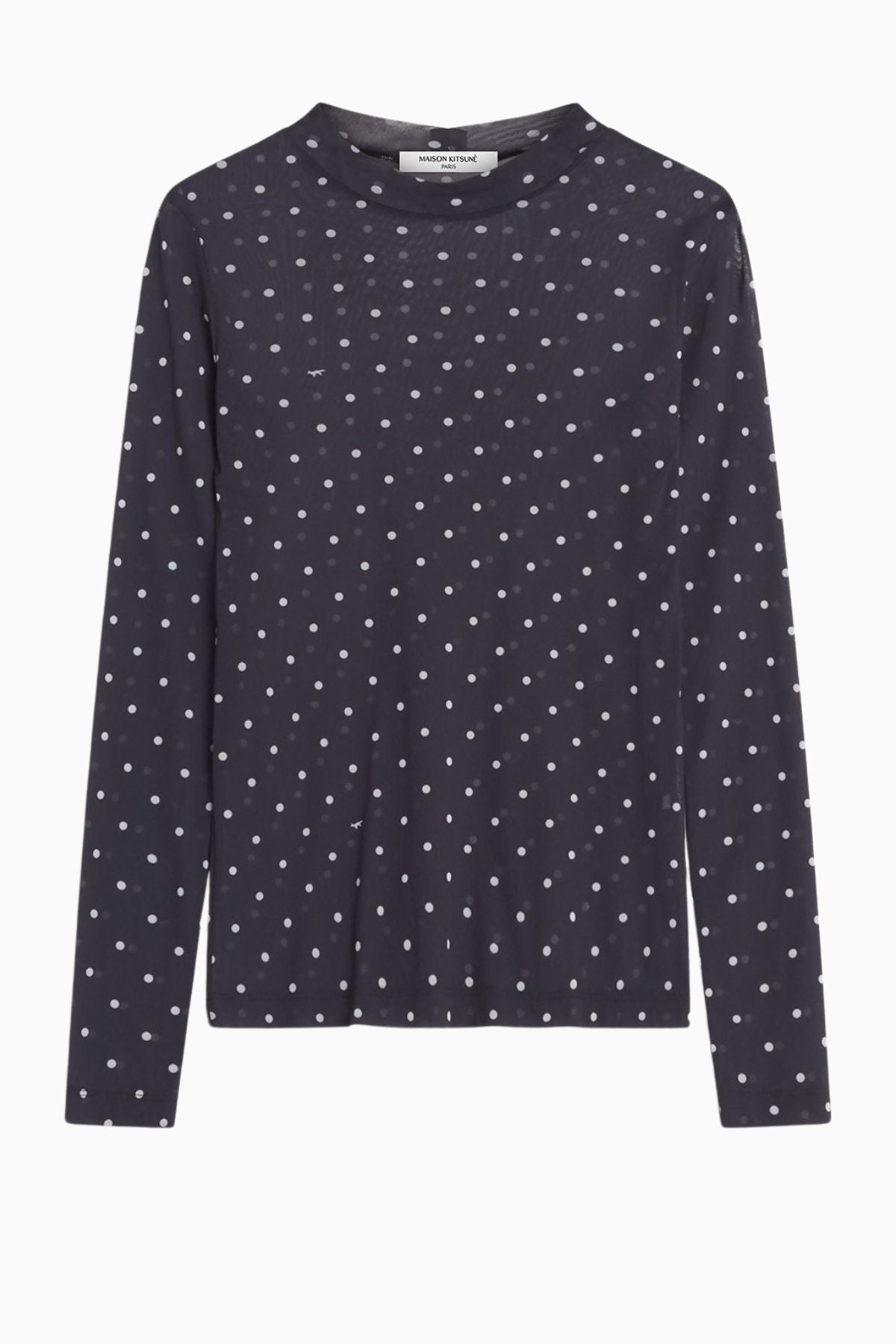 Maison Kitsuné Polka Dot Fox Mesh Top - Black/ White