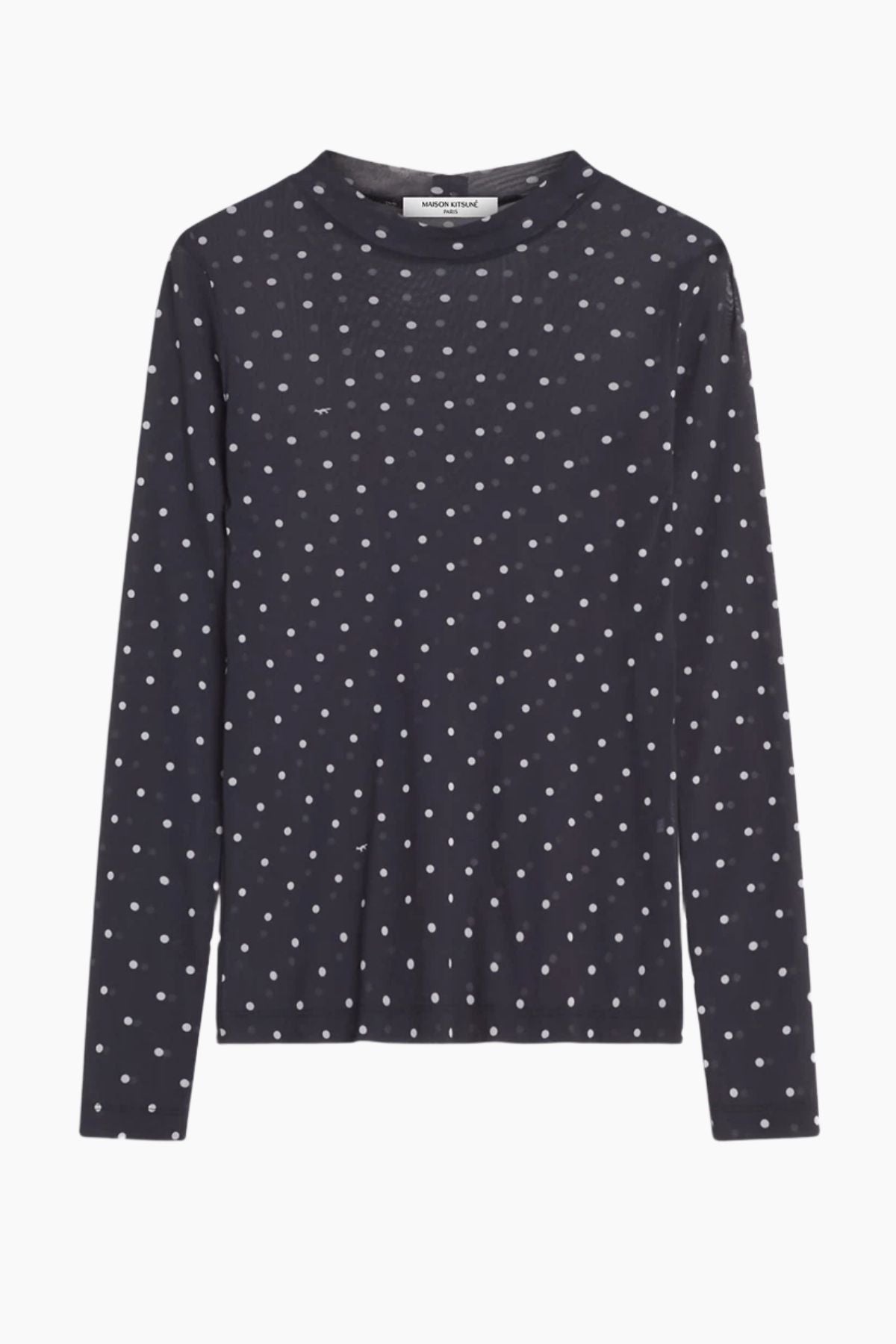 Maison Kitsuné Polka Dot Fox Mesh Top - Black/ White