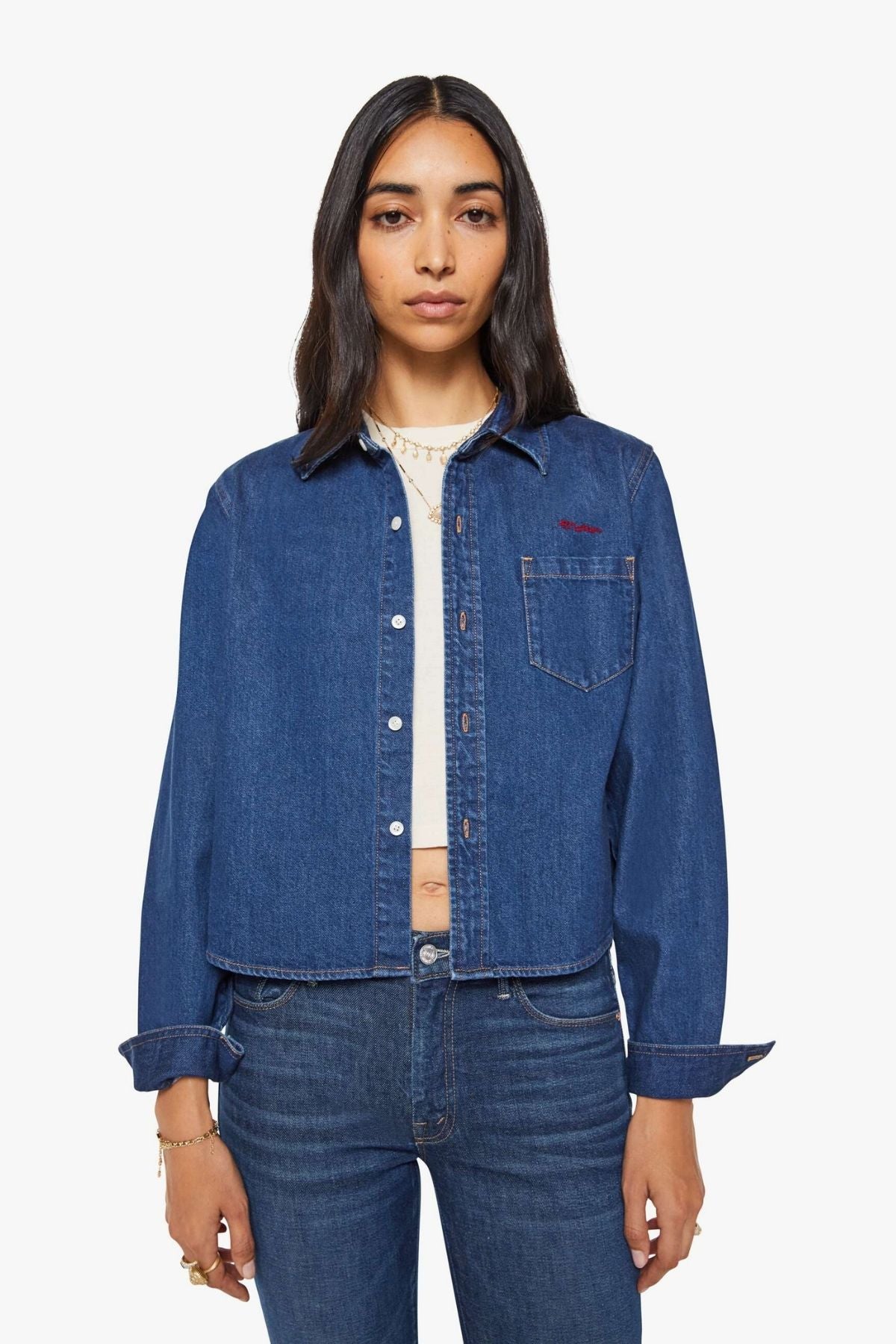 Mother The Honor Roll Crop Denim Shirt - Hey Batter Batter