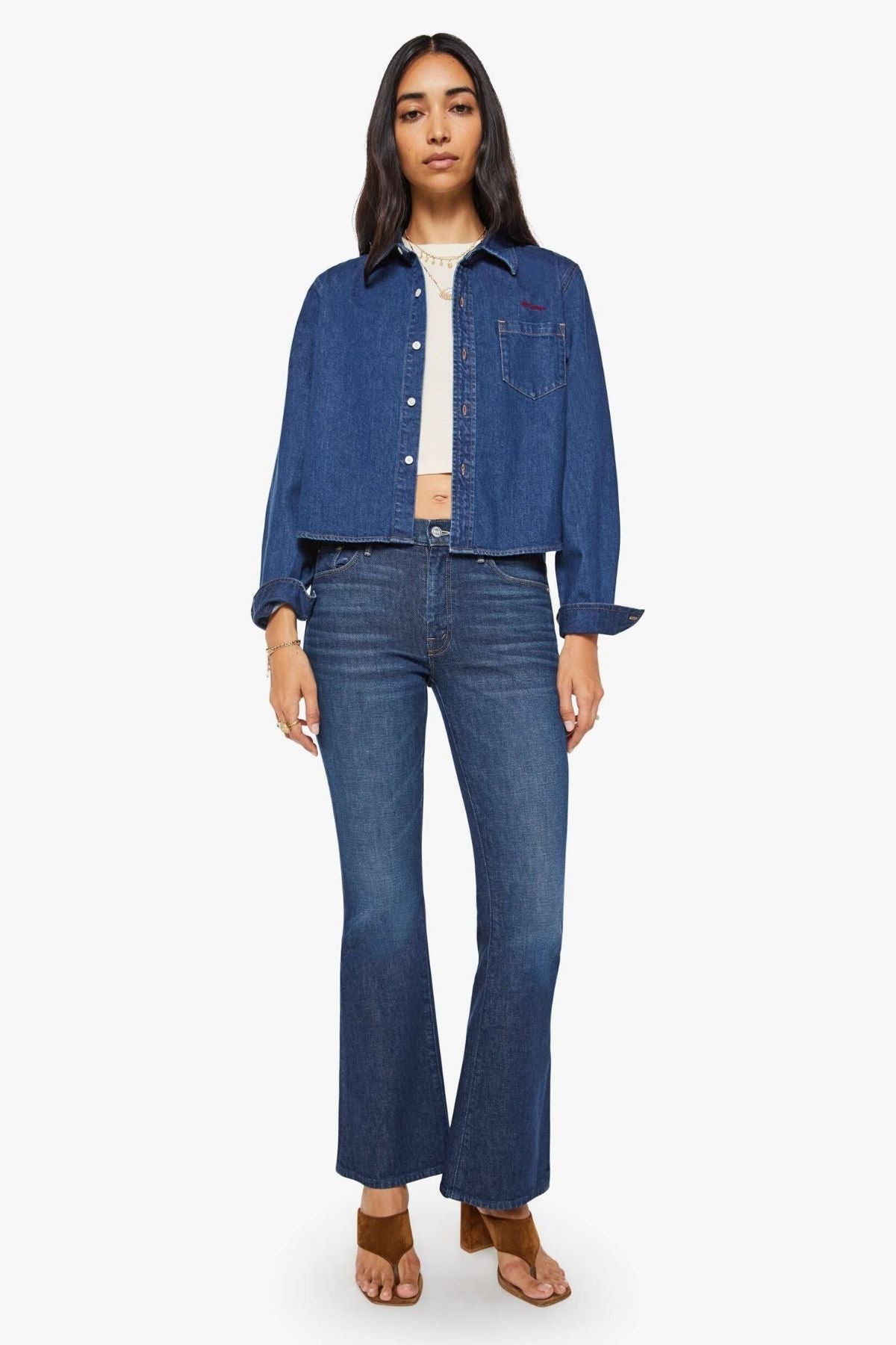 Mother The Honor Roll Crop Denim Shirt - Hey Batter Batter
