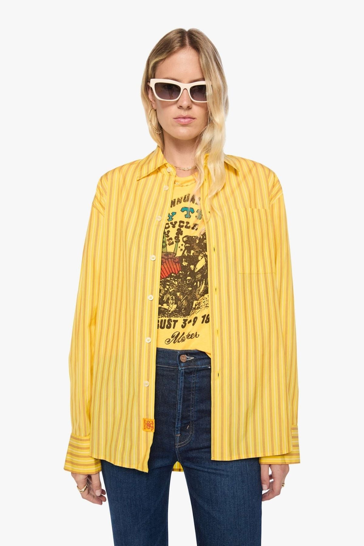 Mother The Roomie Frenchie  - Poplin Yellow Stripe