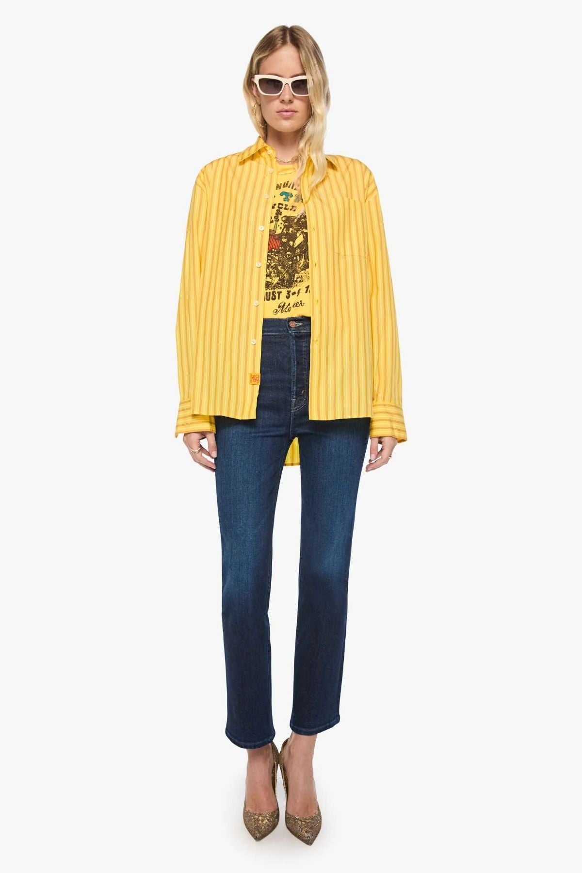 Mother The Roomie Frenchie  - Poplin Yellow Stripe