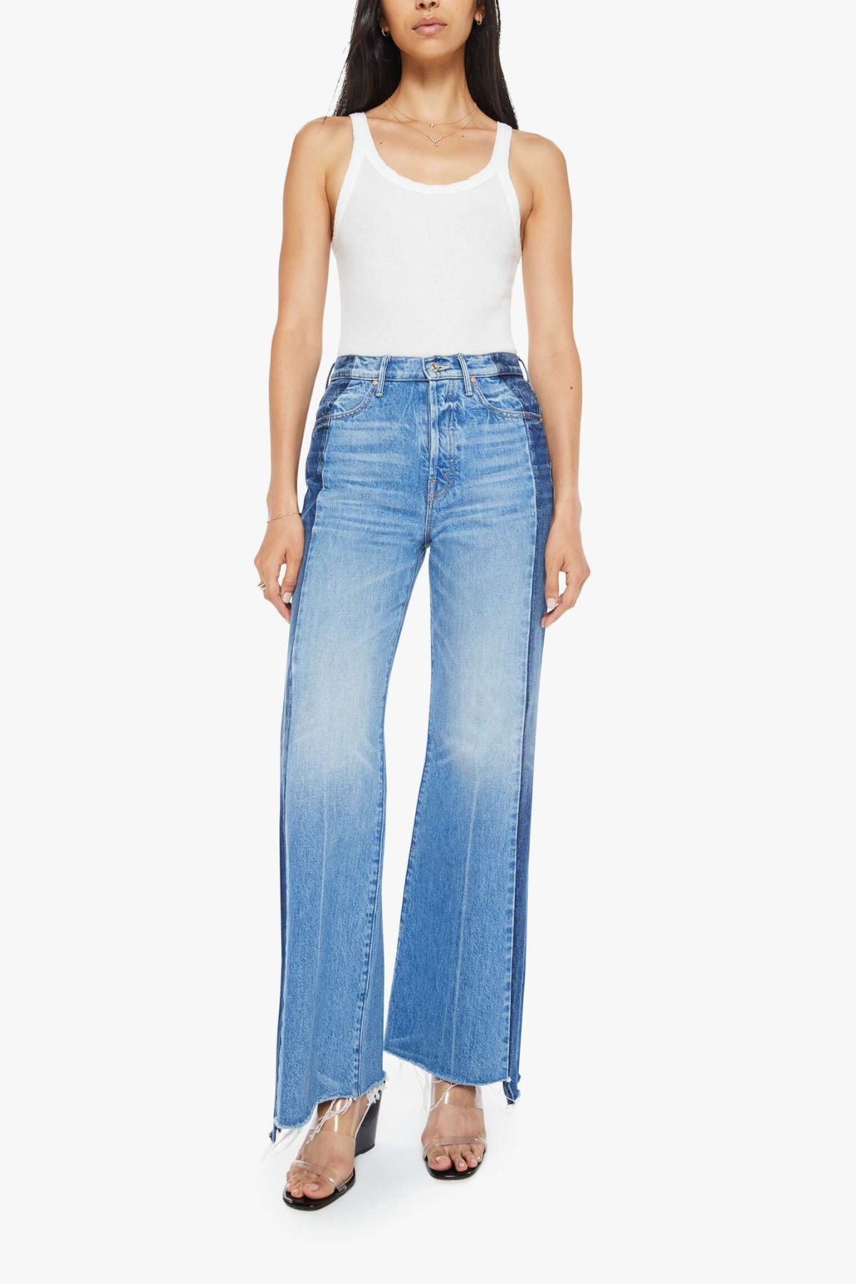 MOTHER The Tux Sidestepper Sneak Fray Jean - Double Stacked