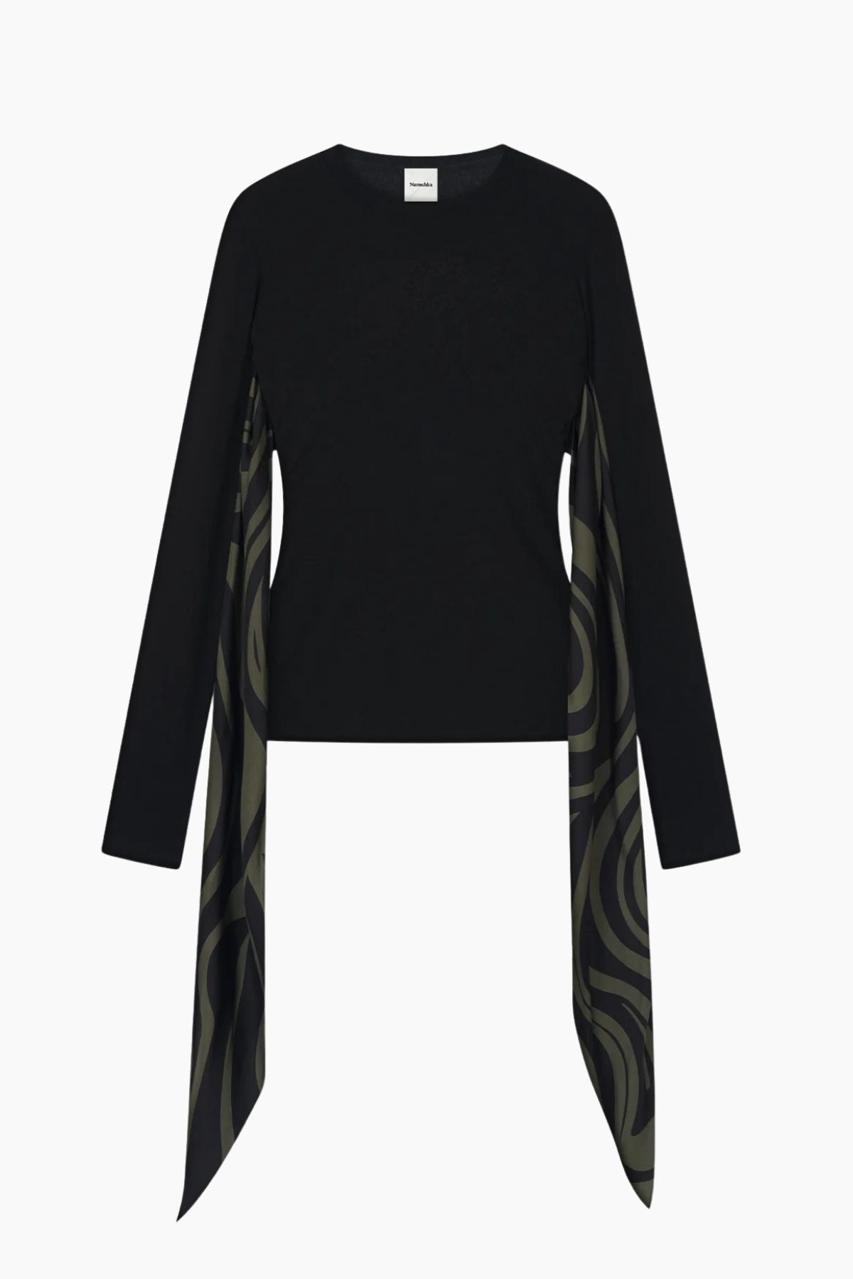 Nanushka Ahuic Scarf Tie Back Top - Black/ Green