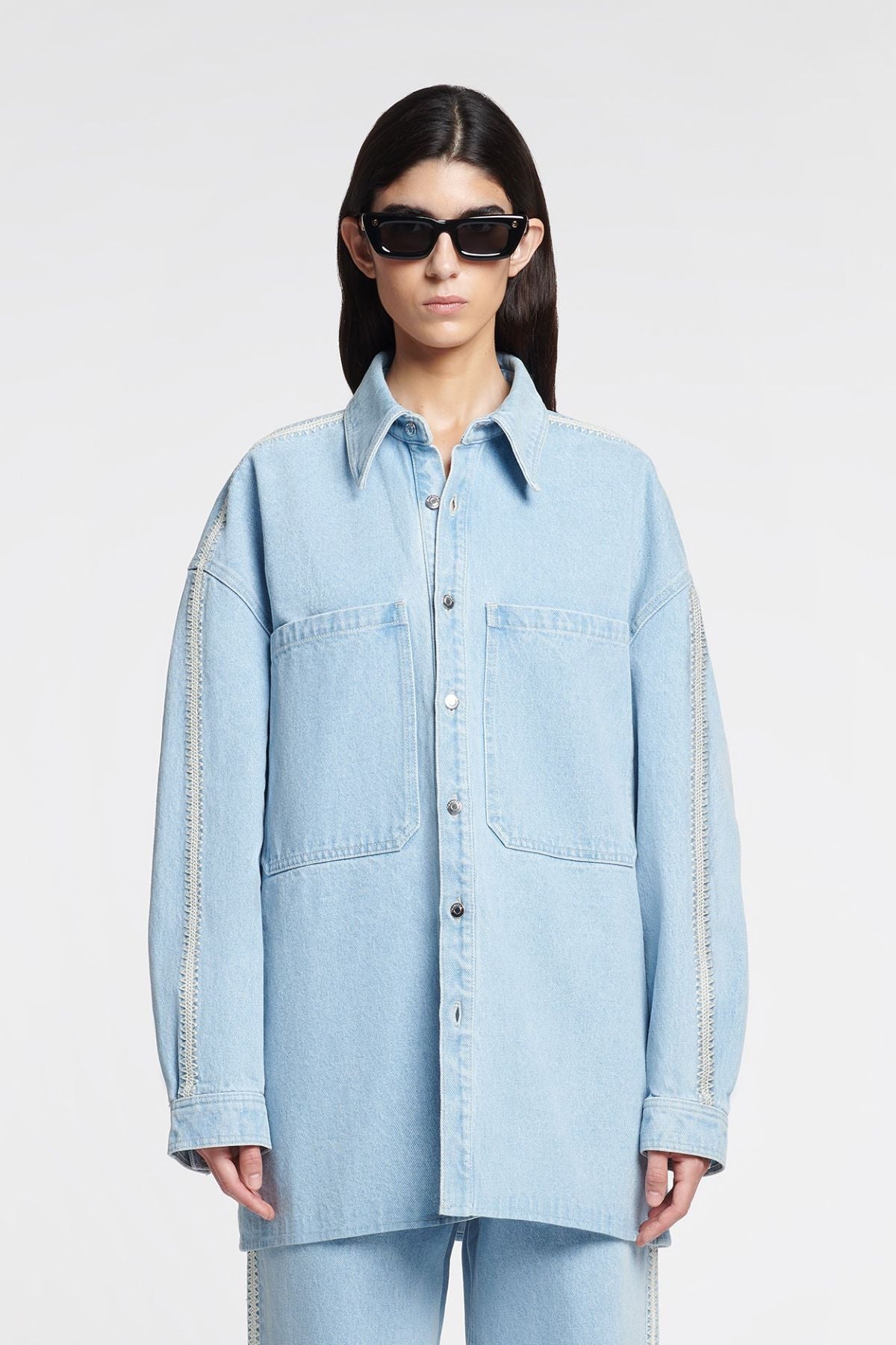 Nanushka Beaux Denim Shirt Jacket - Eco Bleach Cream – GRACE Melbourne