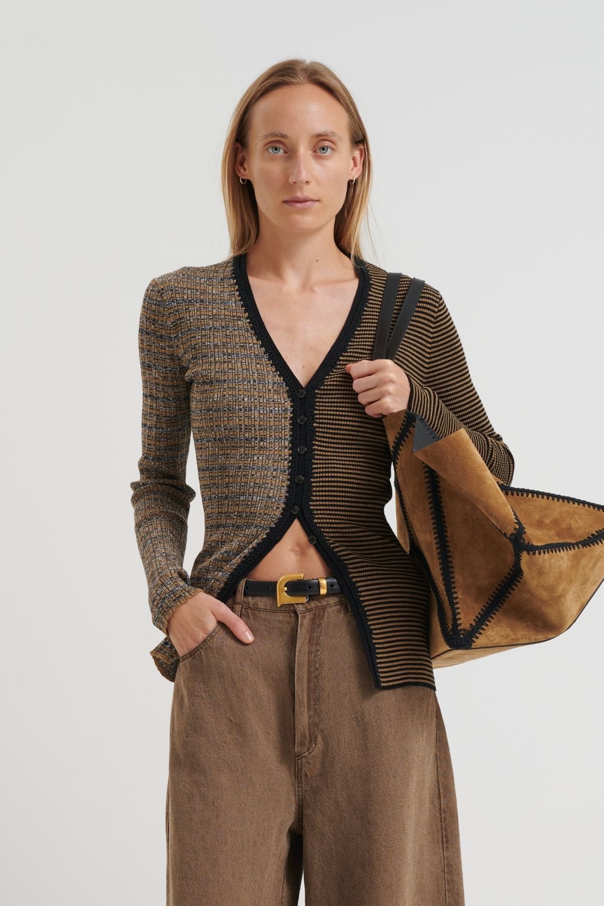 Nanushka Eluney Striped Mixed Cardigan - Curry Stripe/ Space