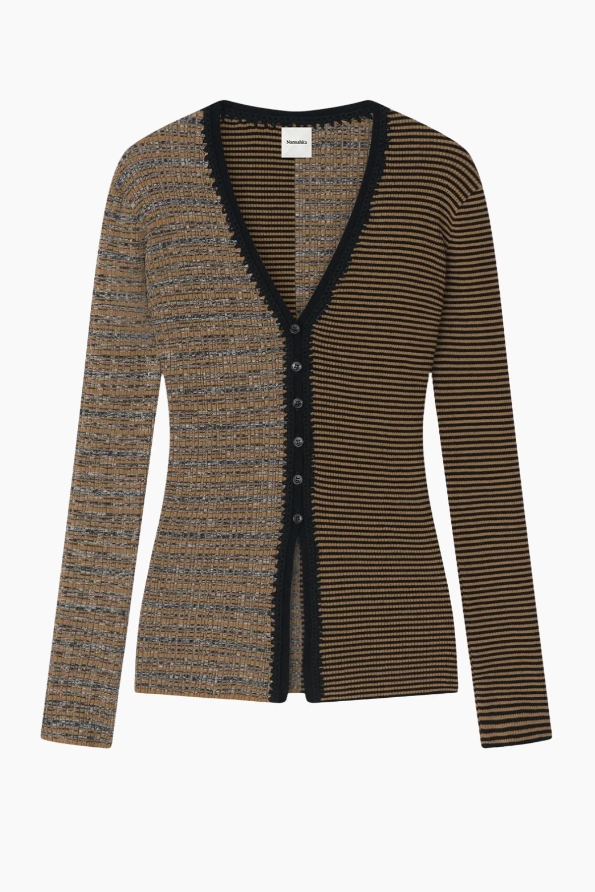 Nanushka Eluney Striped Mixed Cardigan - Curry Stripe/ Space