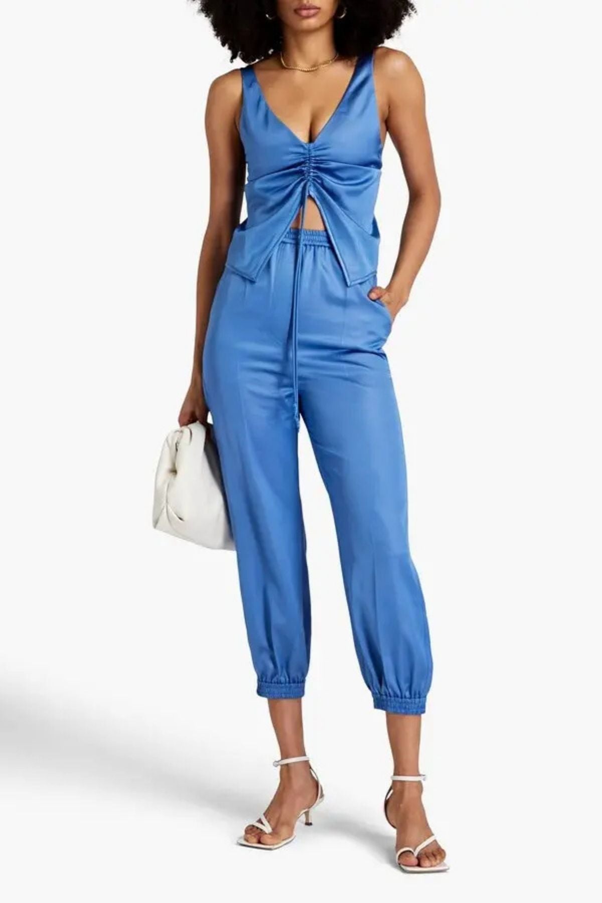 Nanushka Klara Ruched Front Satin Top - Blue