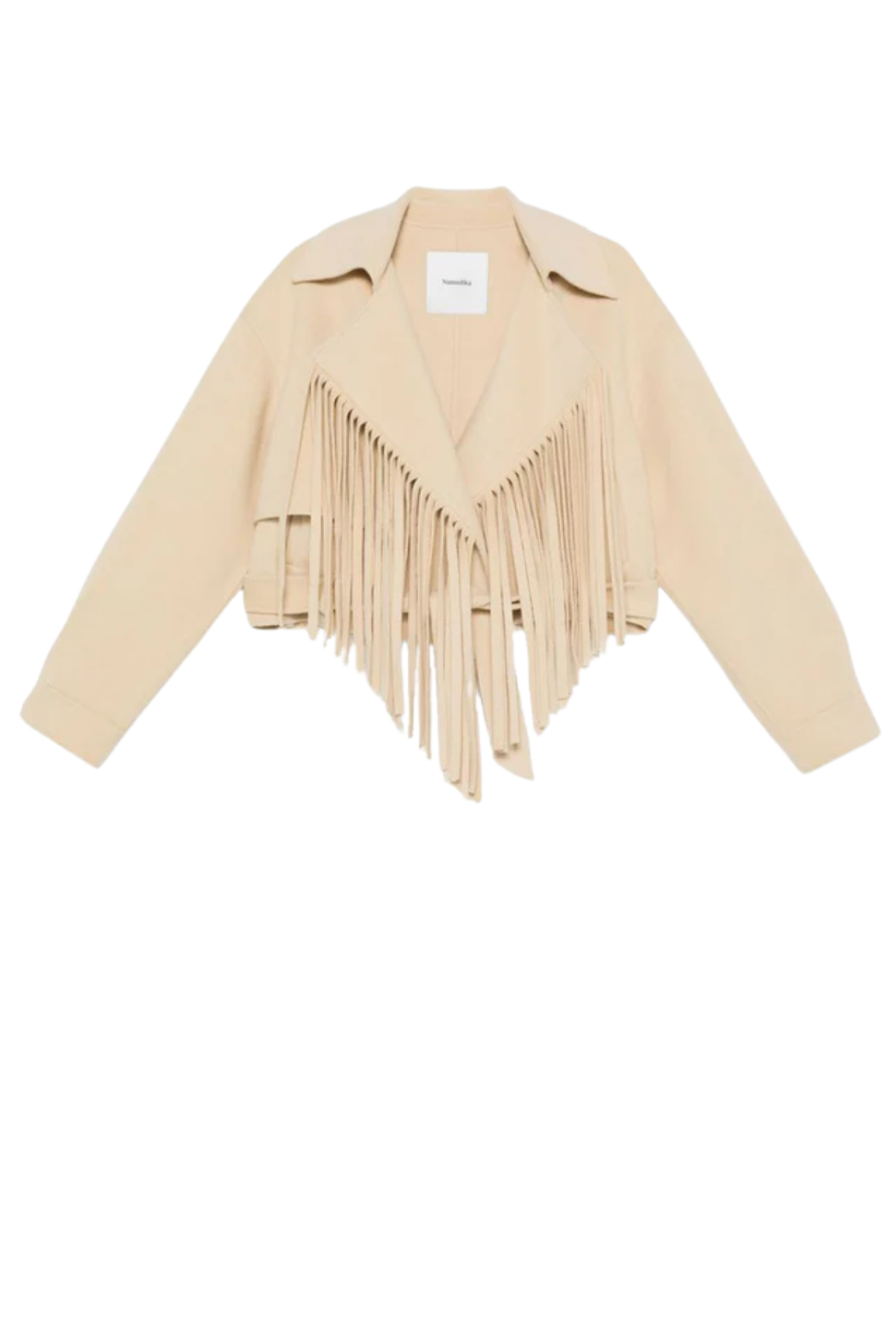 Nanushka Ticia Short Fringed Wool Silk Jacket - Creme