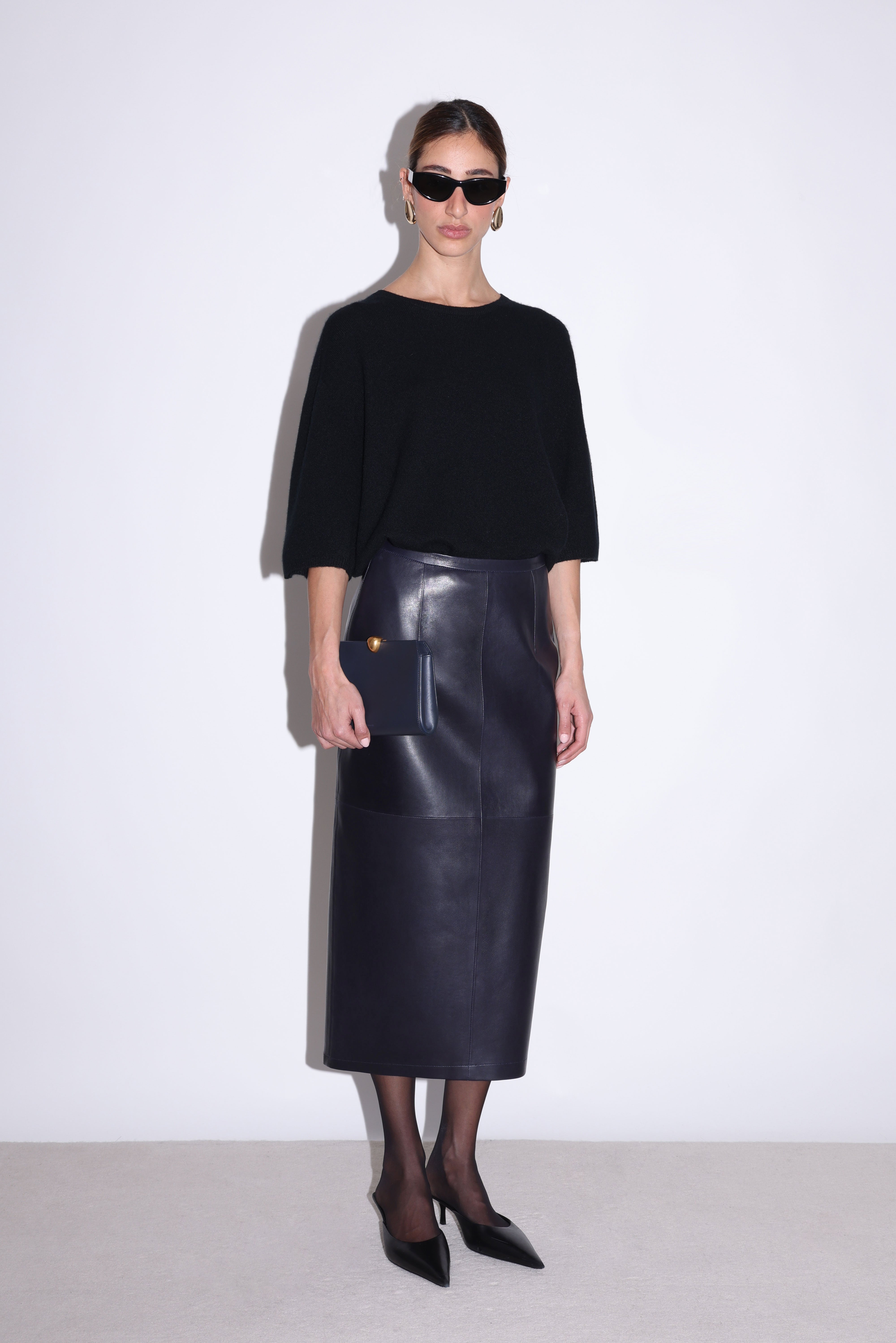 Nour Hammour Alana Leather Skirt - Bleu Minuit