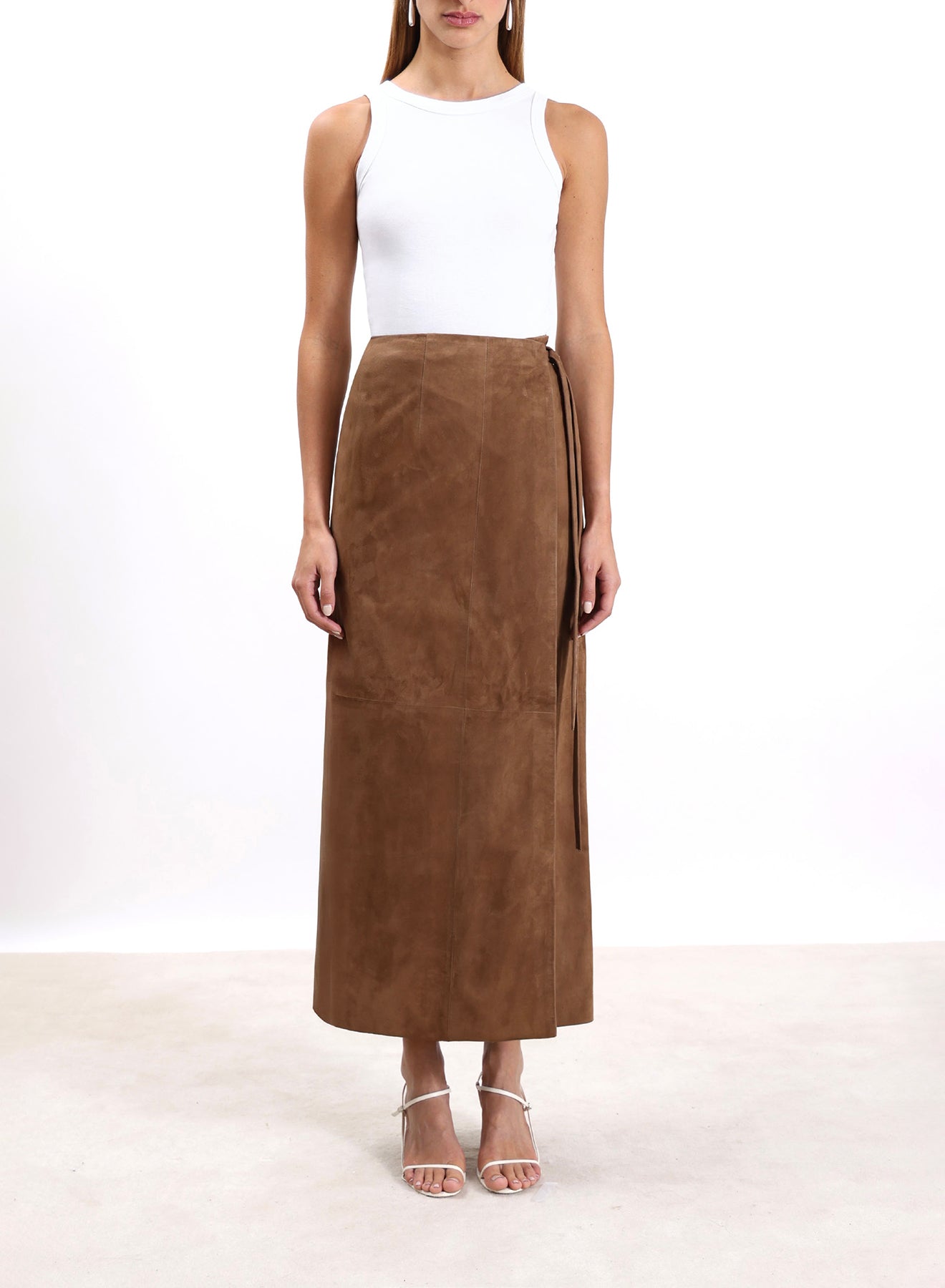 Nour Hammour Wrap Suede Skirt - Tabacco