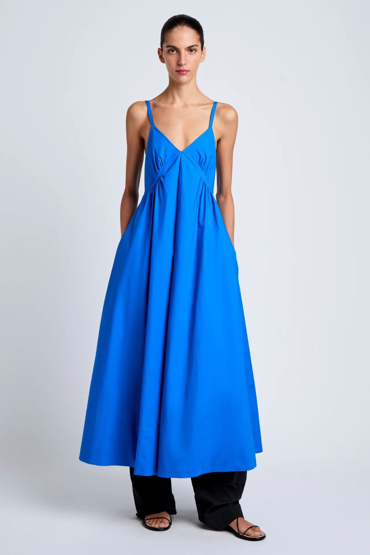 proenza schouler blue dress Proenza Schouler Blue Odette Draped Strapless Dress Proenza Schouler