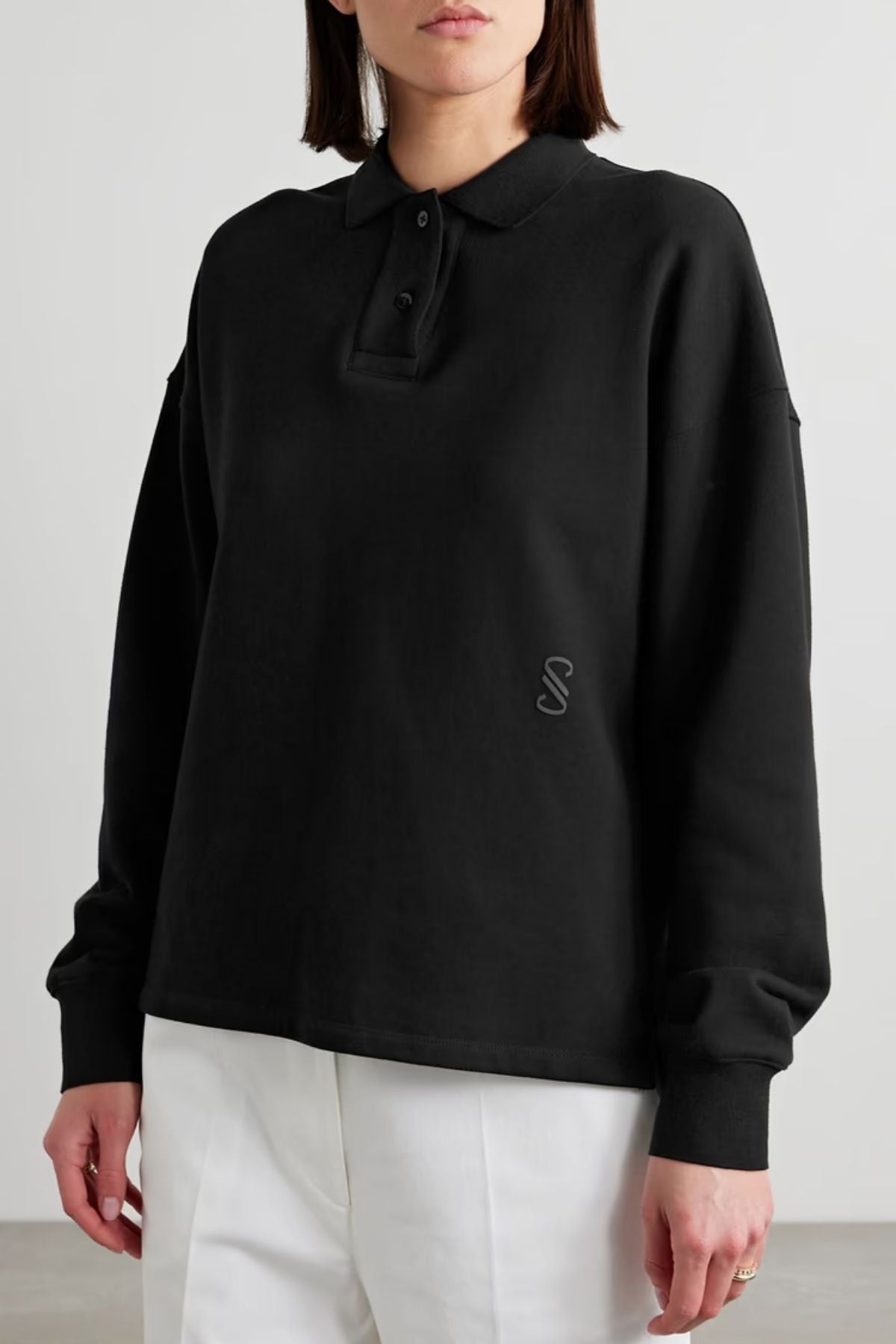 Proenza Schouler Brooks Jersey Polo Sweatshirt - Black