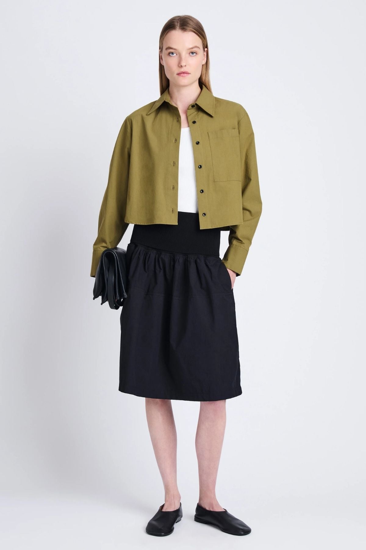 Proenza Schouler White Label Alma Shirt Preached Cotton - Olive