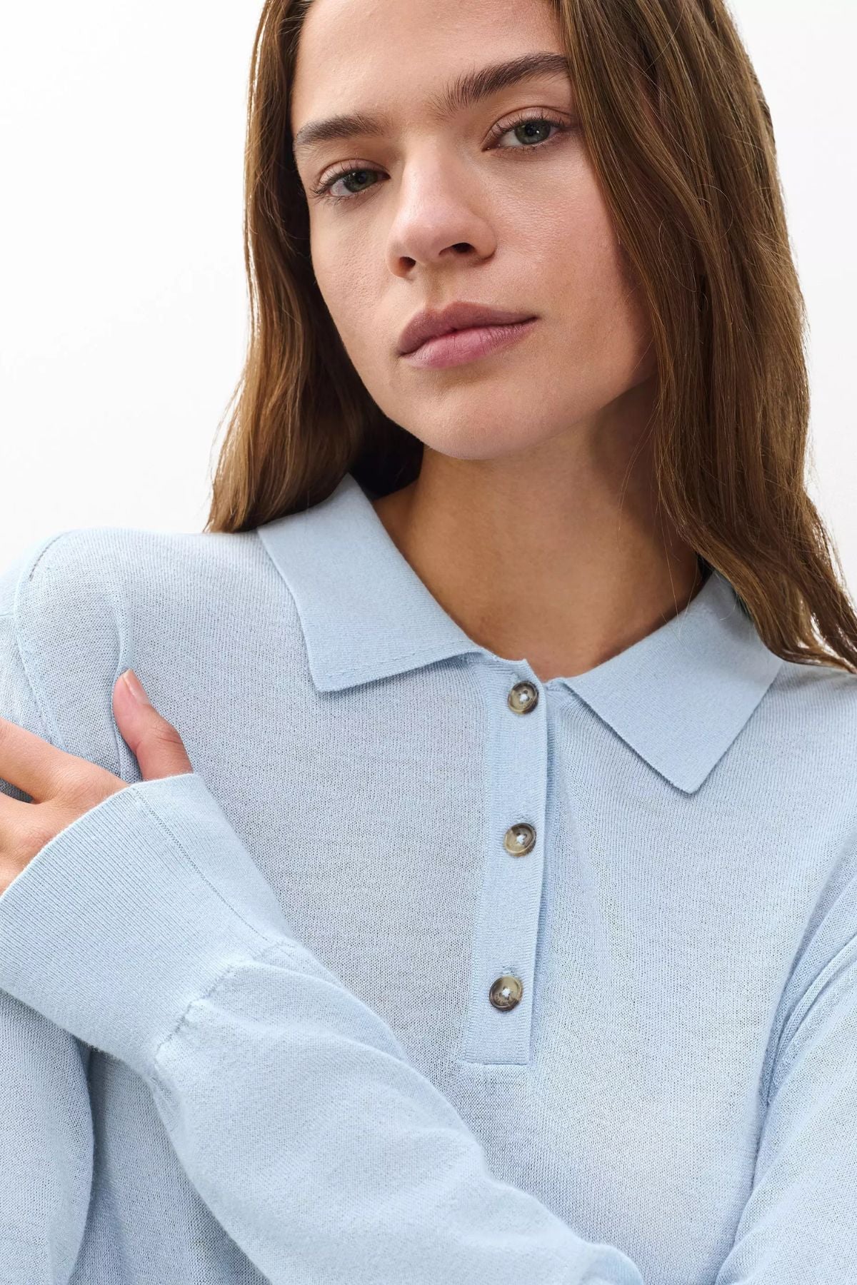 Rag & Bone Adeline Lightweight Cashmere Polo - Light Blue