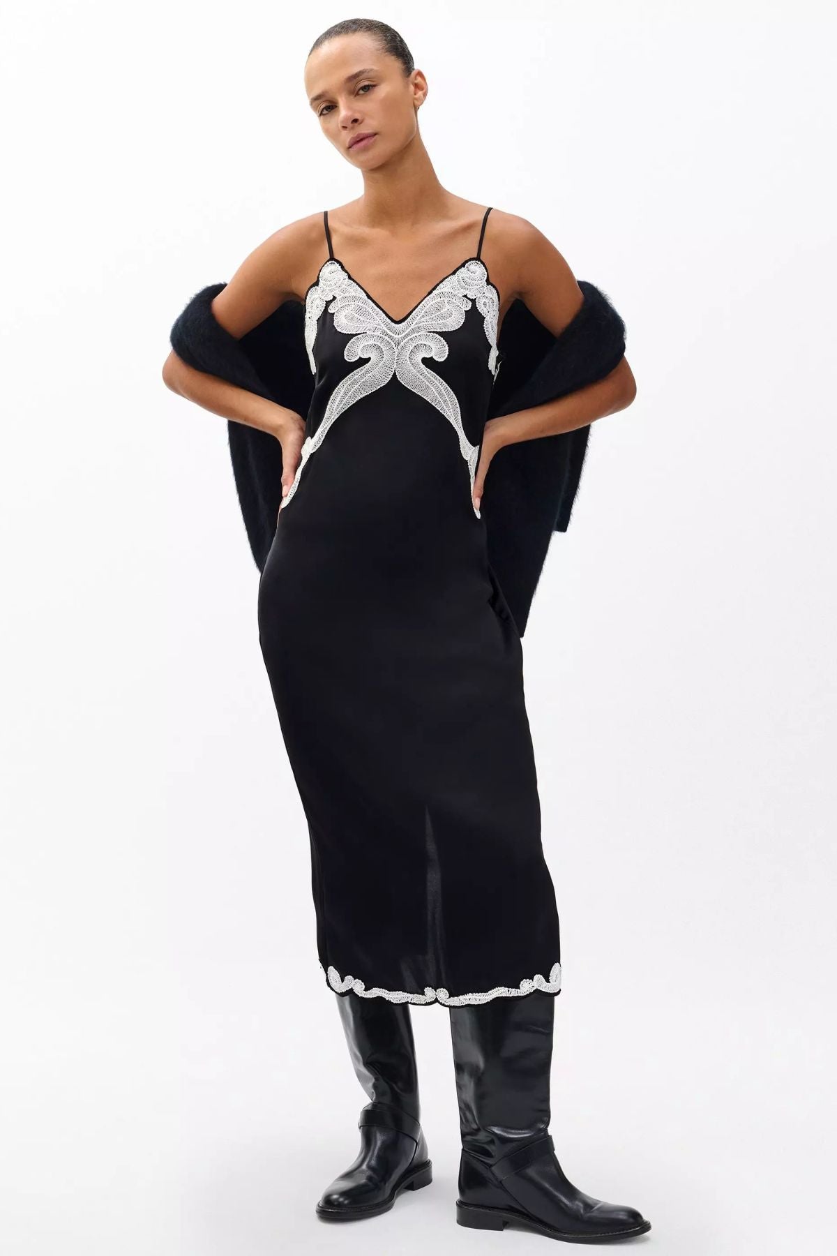 Rag & Bone Ann Embroidered Slip Dress - Black