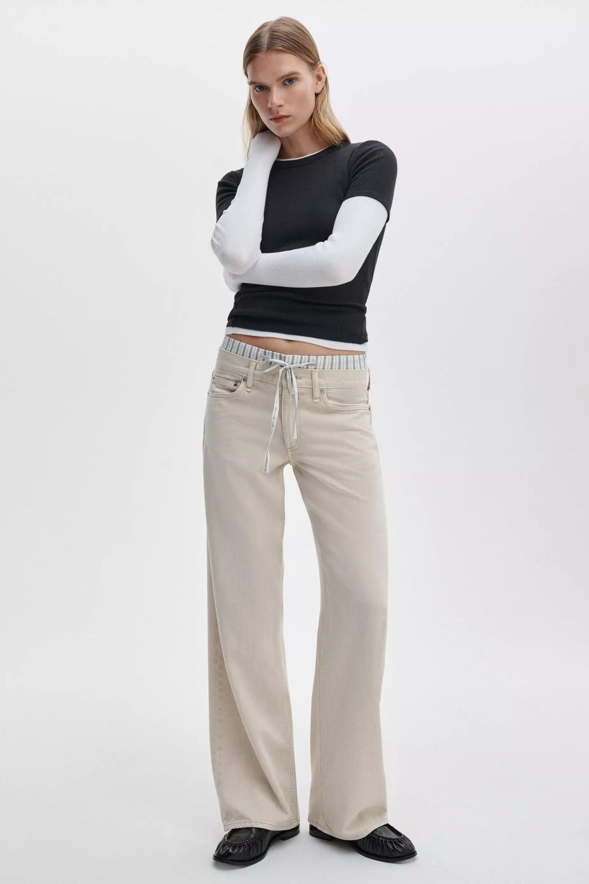 Rag & Bone Saige Relaxed Straight Boxer Jeans - Sandstripe