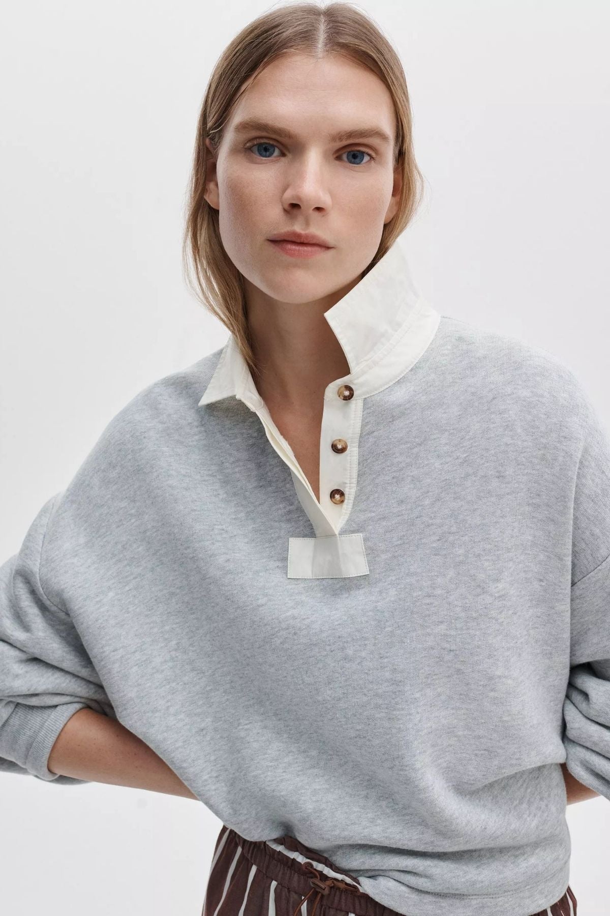 Rag & Bone Vintage Terry Oversized Polo Sweatshirt - Heather Grey