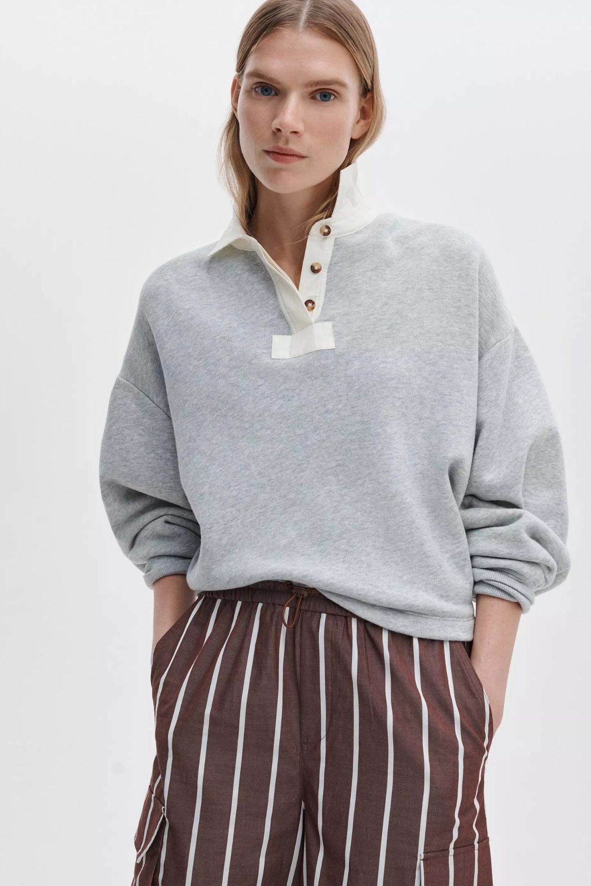 Rag & Bone Vintage Terry Oversized Polo Sweatshirt - Heather Grey