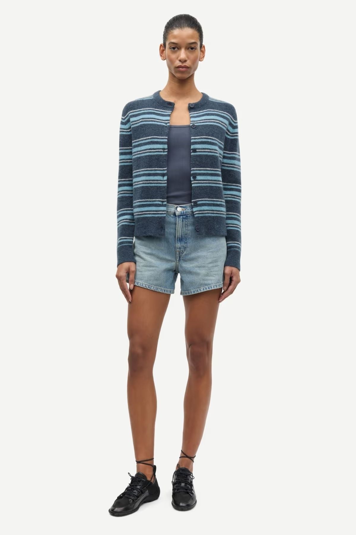 Samsøe Samsøe Nor Short Cardigan - Ombre Blue Stripe