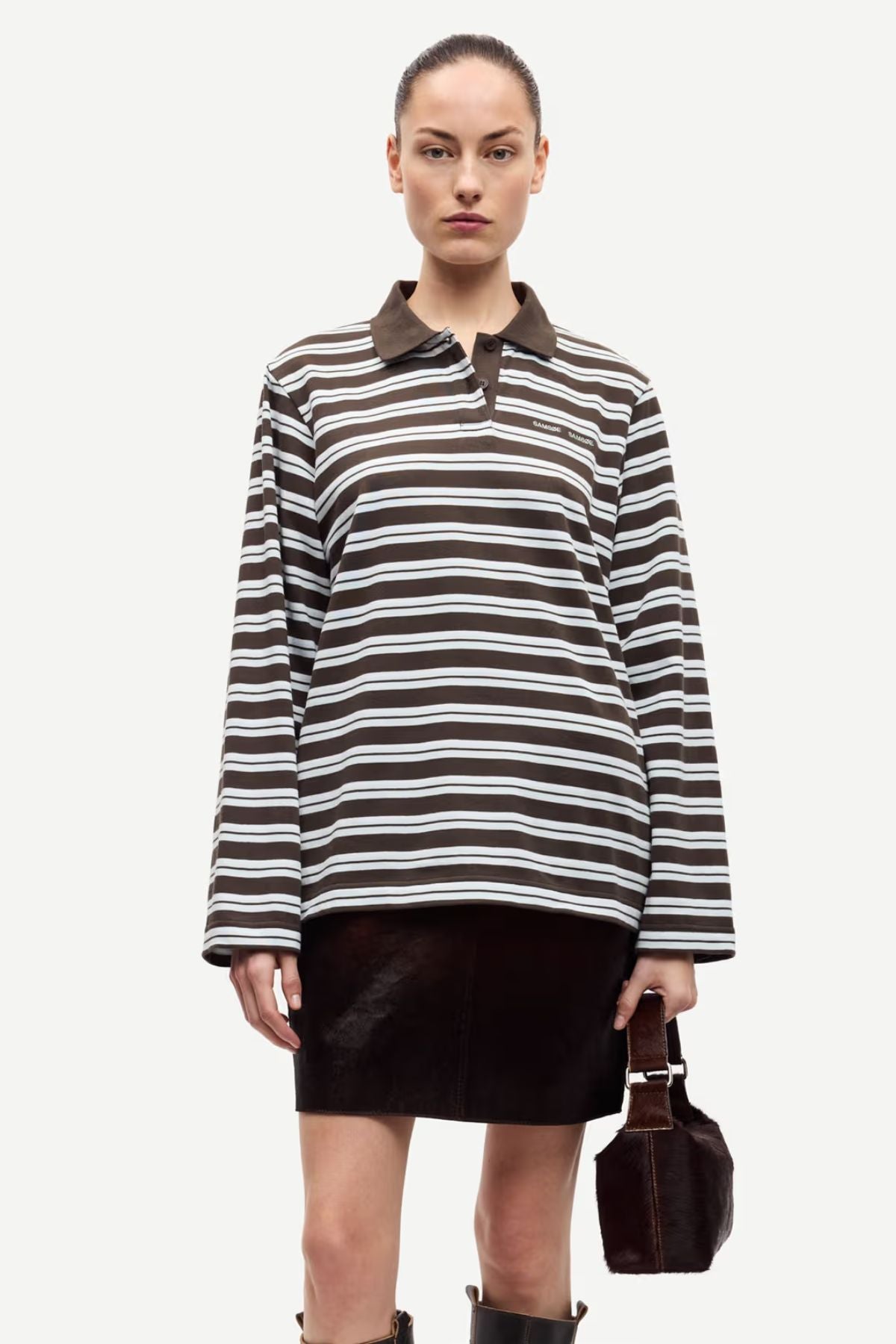 Samsøe Samsøe Sadover LS Polo 15512 - Turkish Coffee Stripe
