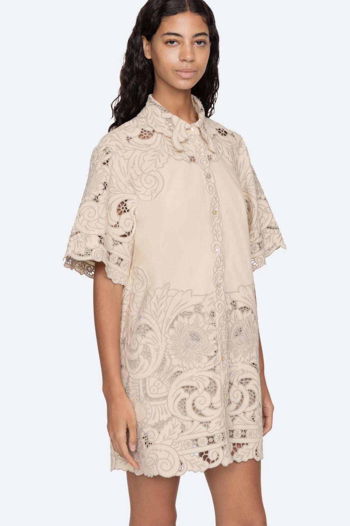 Sea NY Ceci Embroidery Shirt Dress - Cream